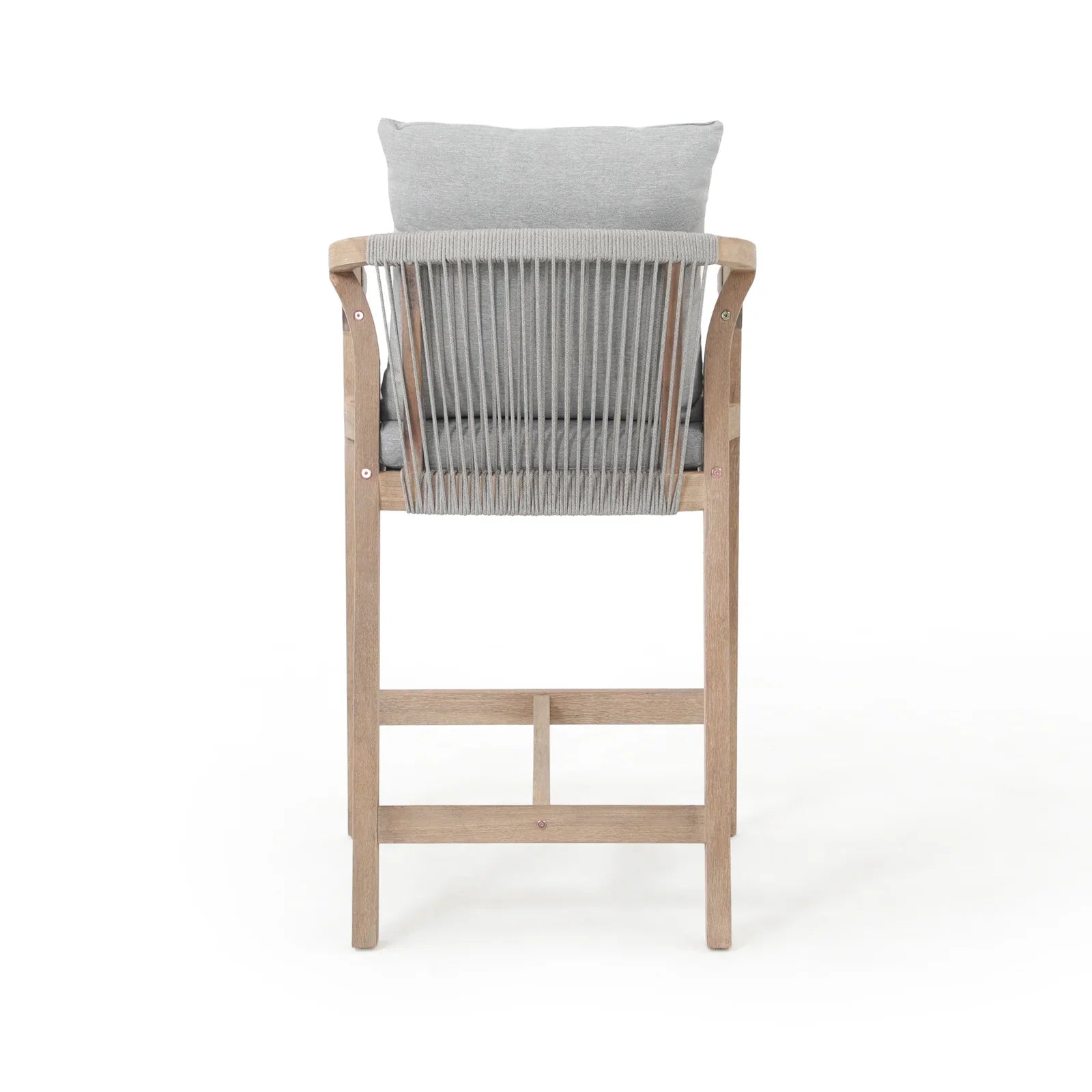 Thalea Textured Wood Outdoor Bar Stool With Cushions, height 28", Set of 2