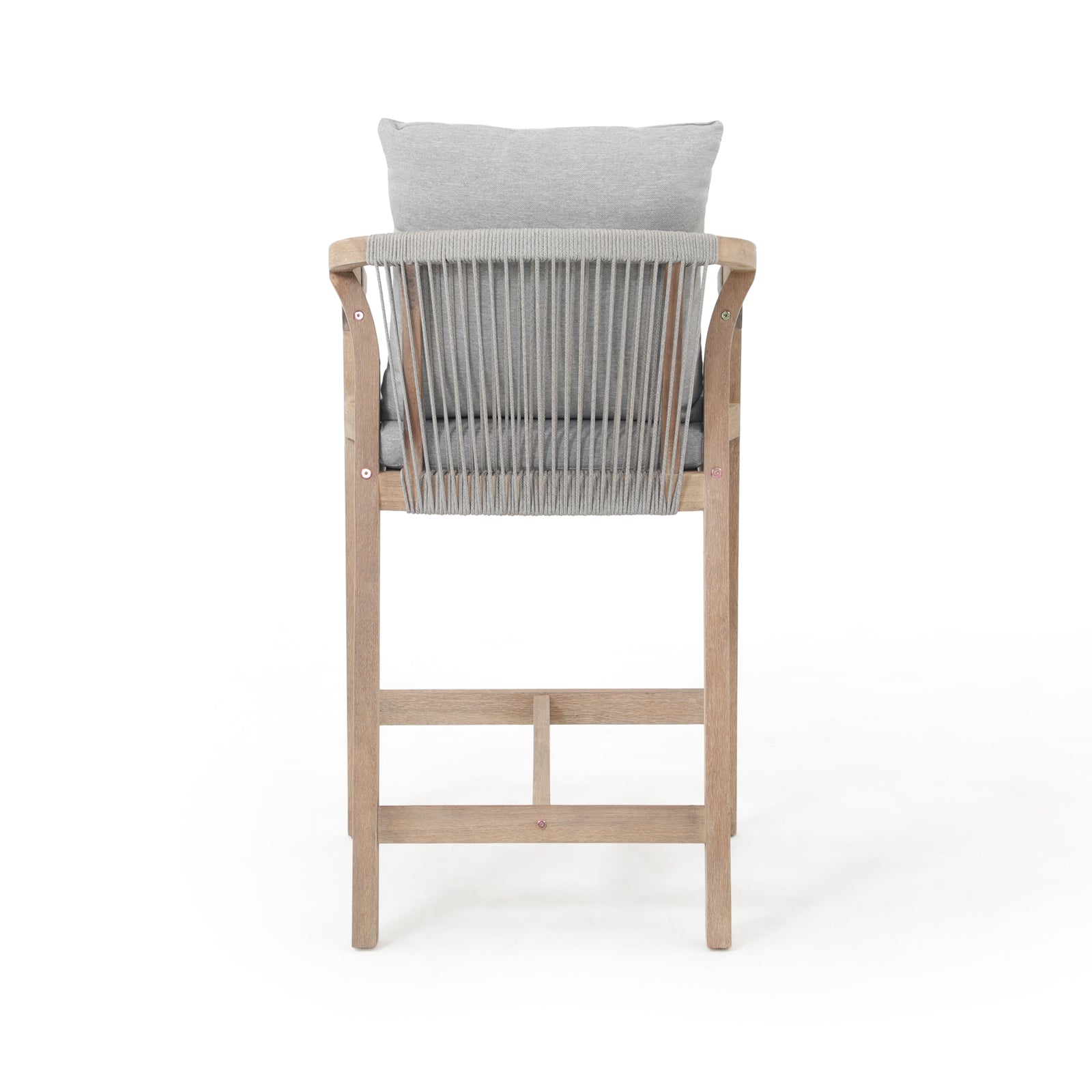 Thalea Textured Wood Outdoor Bar Stool With Cushions, height 28", Set of 2