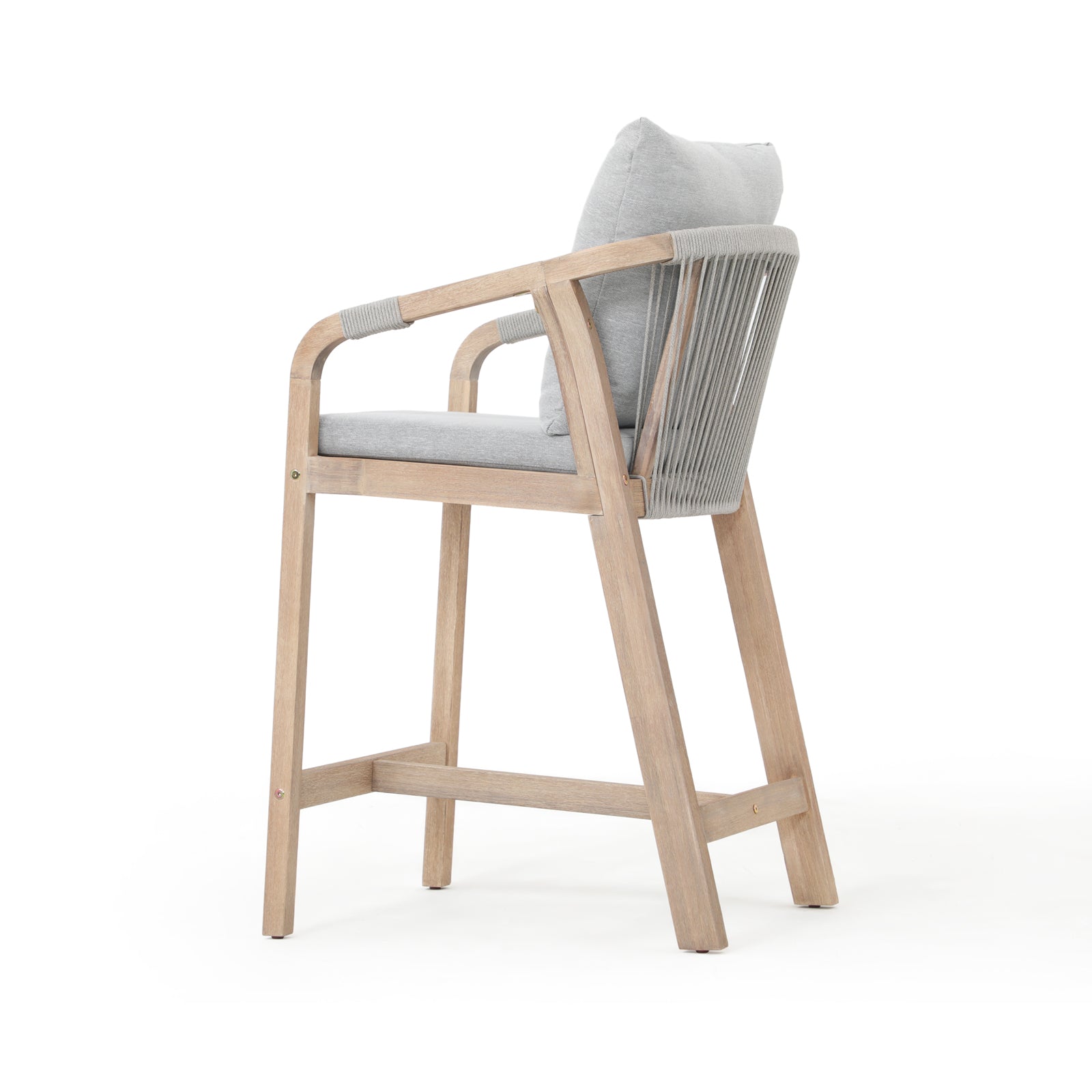 Thalea Textured Wood Outdoor Bar Stool With Cushions, height 28", Set of 2
