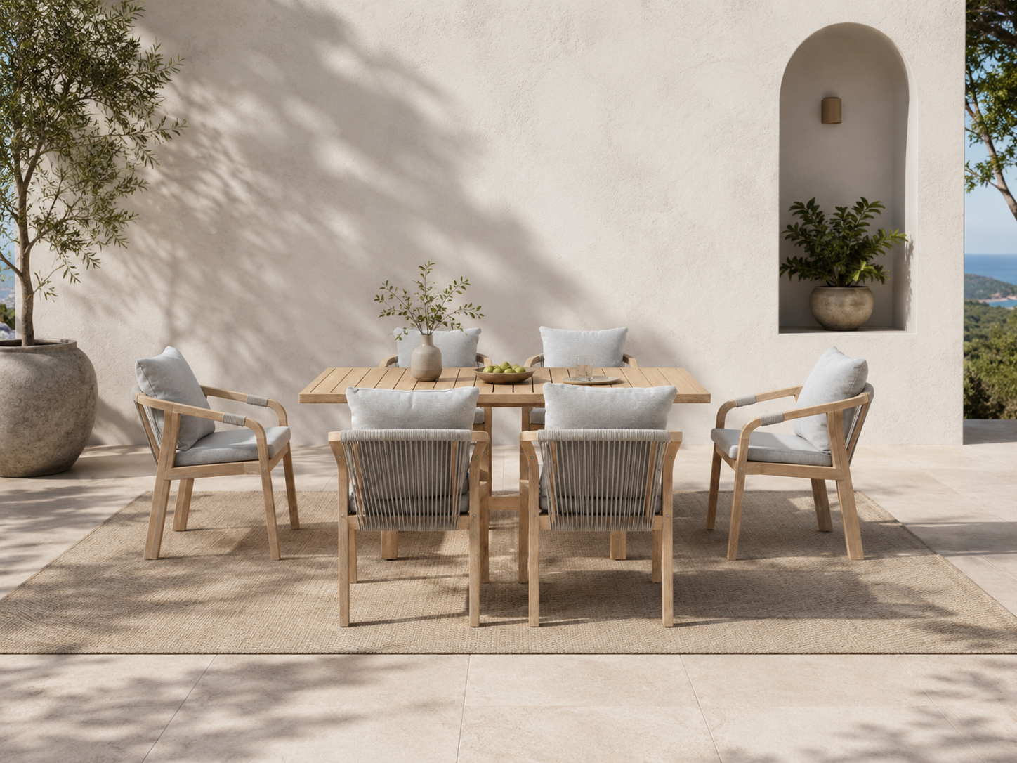 Thalea Textured Rectangular Wooden Outdoor Dining Set for 6 People, 67"