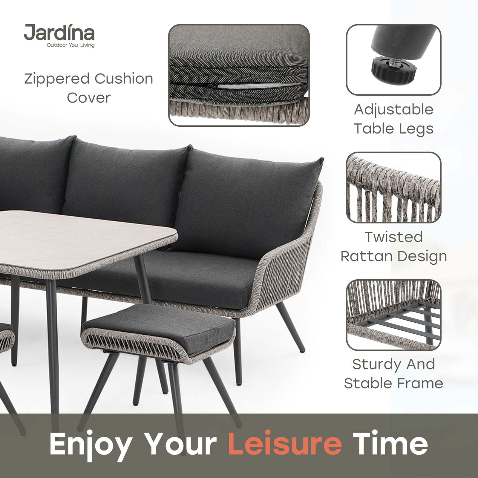 grey modern outdoor seating set details