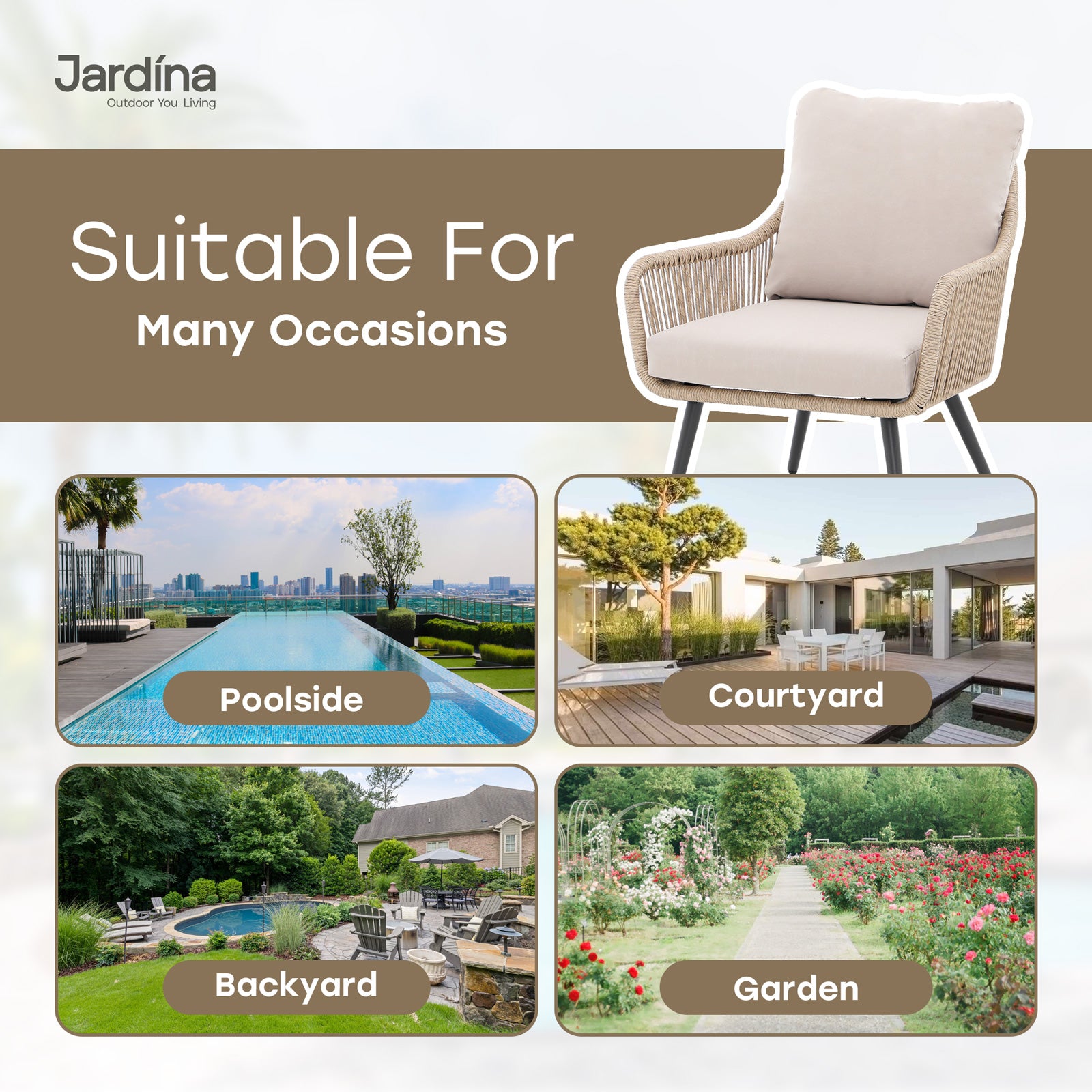 modern outdoor chairs with cushions for poolside, backyard, garden