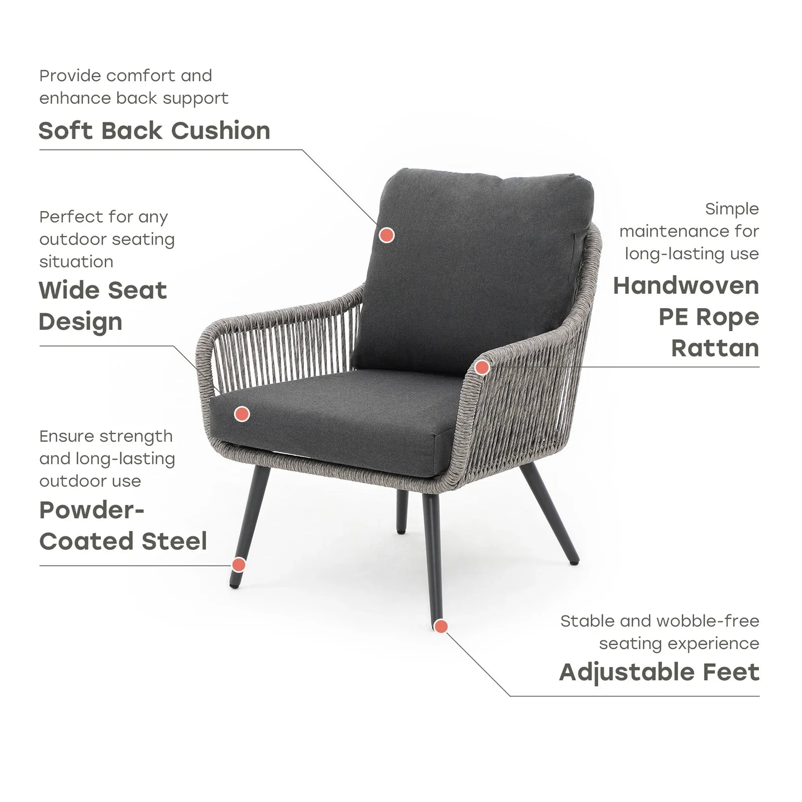 Hallerbos grey Wicker Lounge Chairs with Twisted Rattan design, steel frame, grey cushions, side view - Jardina Furniture#Color_Grey