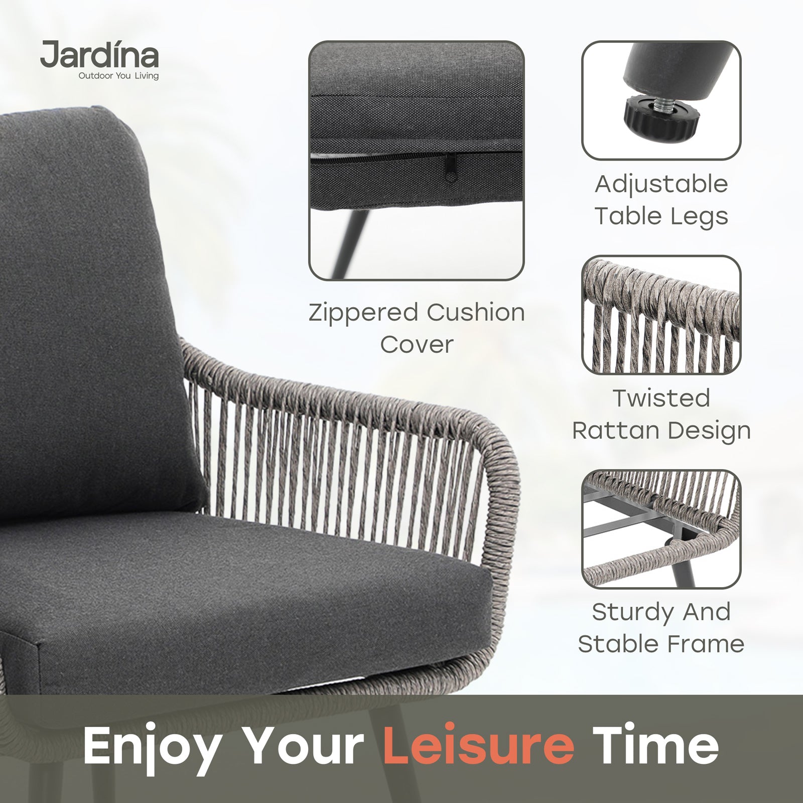 grey rope outdoor chairs with cushions