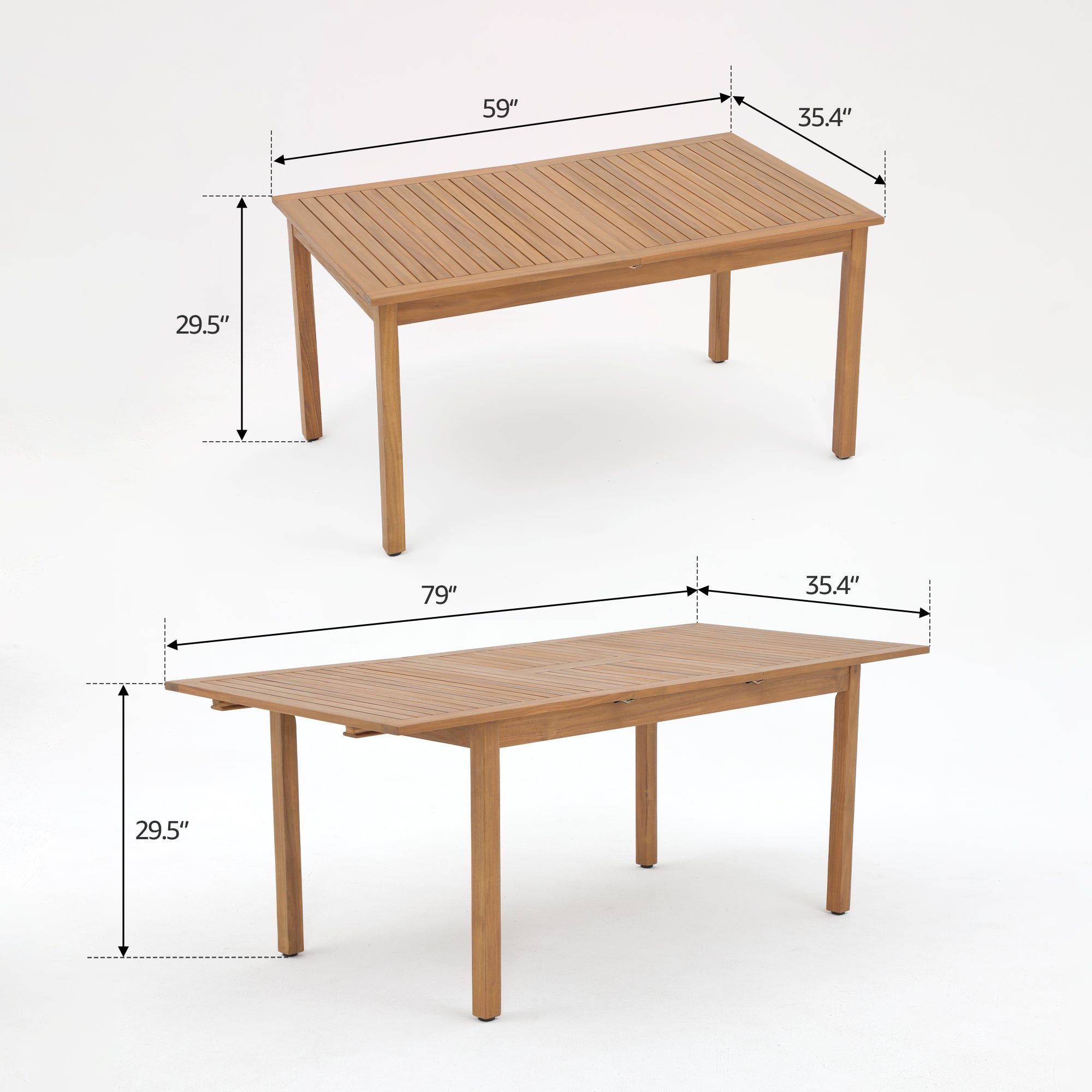 Mori Wooden Extendable Outdoor Dining Set with Nylon Cording Chairs for 6-8 People, 59"-79"