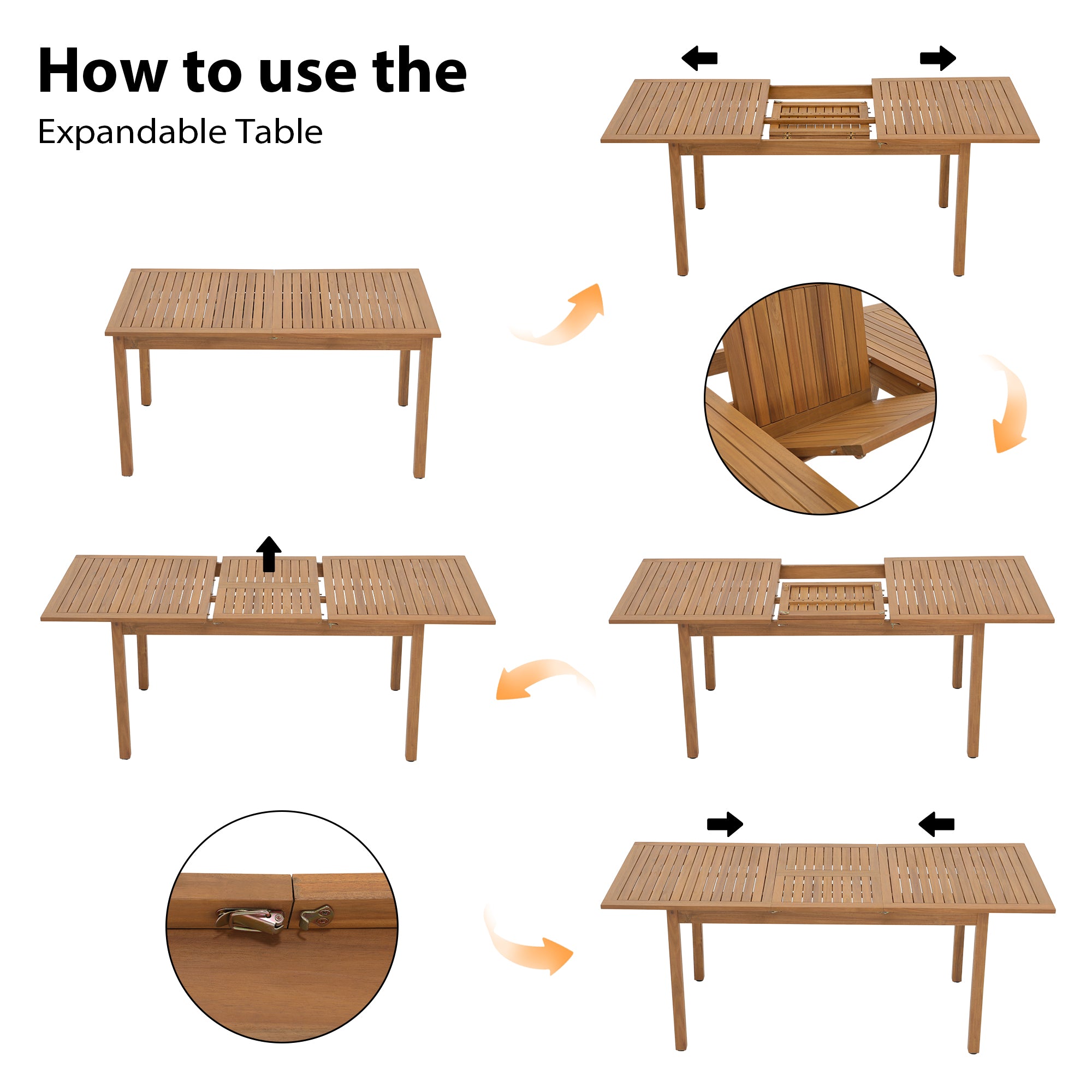 Instructions on how to use an expandable wooden table- Jardina Modern Premium Patio Outdoor Furniture