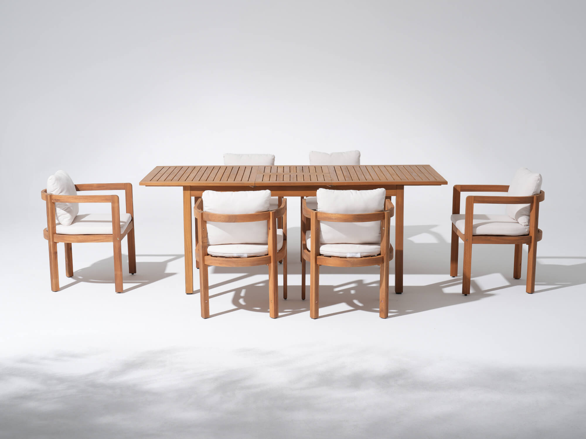 Wooden outdoor extendable rectangular dining table with four matching chairs - Jardina Modern Premium Patio Outdoor Furniture