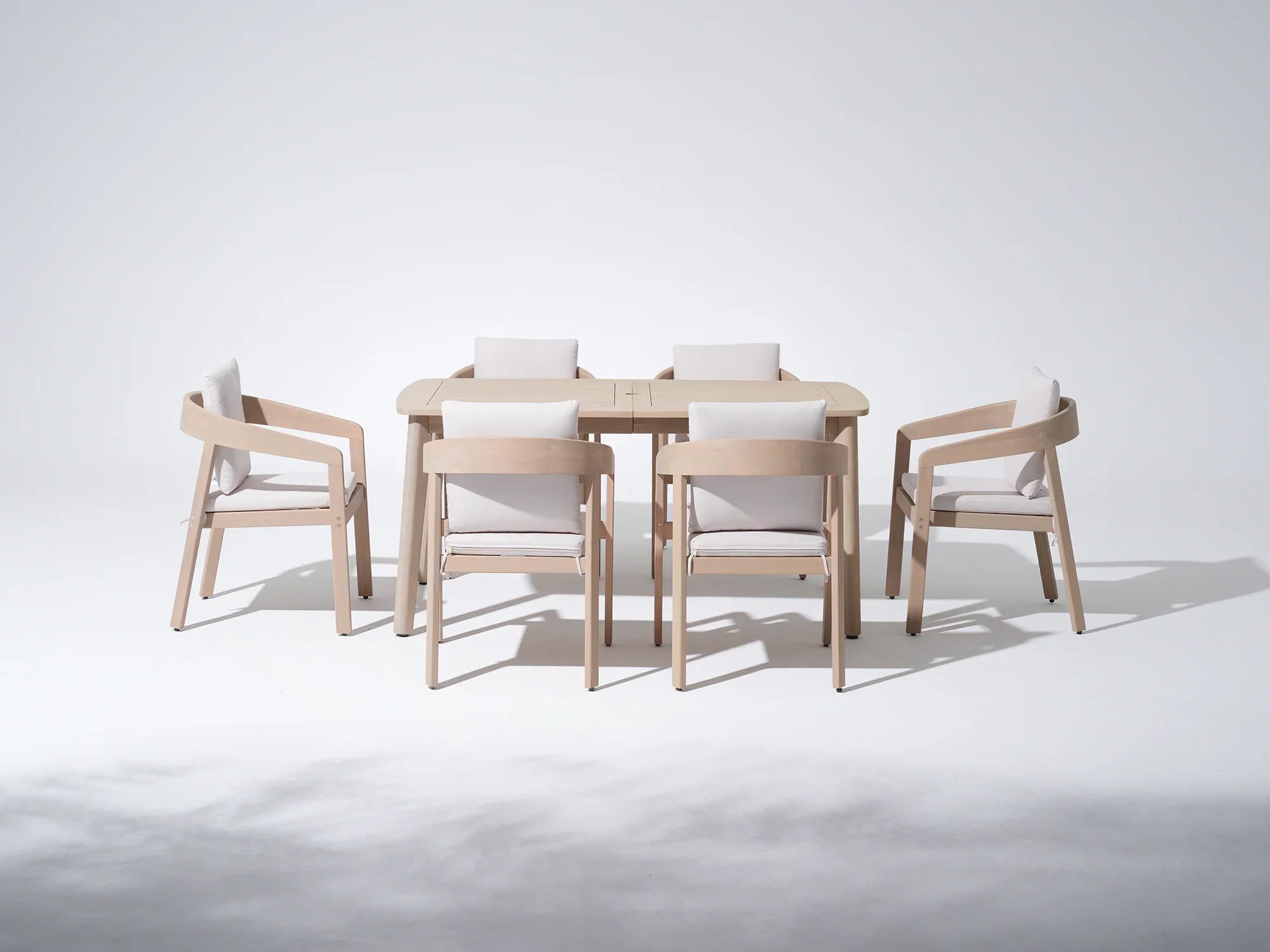 Outdoor Eucalyptus Wood Dining Set for 6 People with Rope Design Chairs & Umbrella Hole , 63" Tapered Legs - Jardina Premium Modern Outdoor Dining Furniture