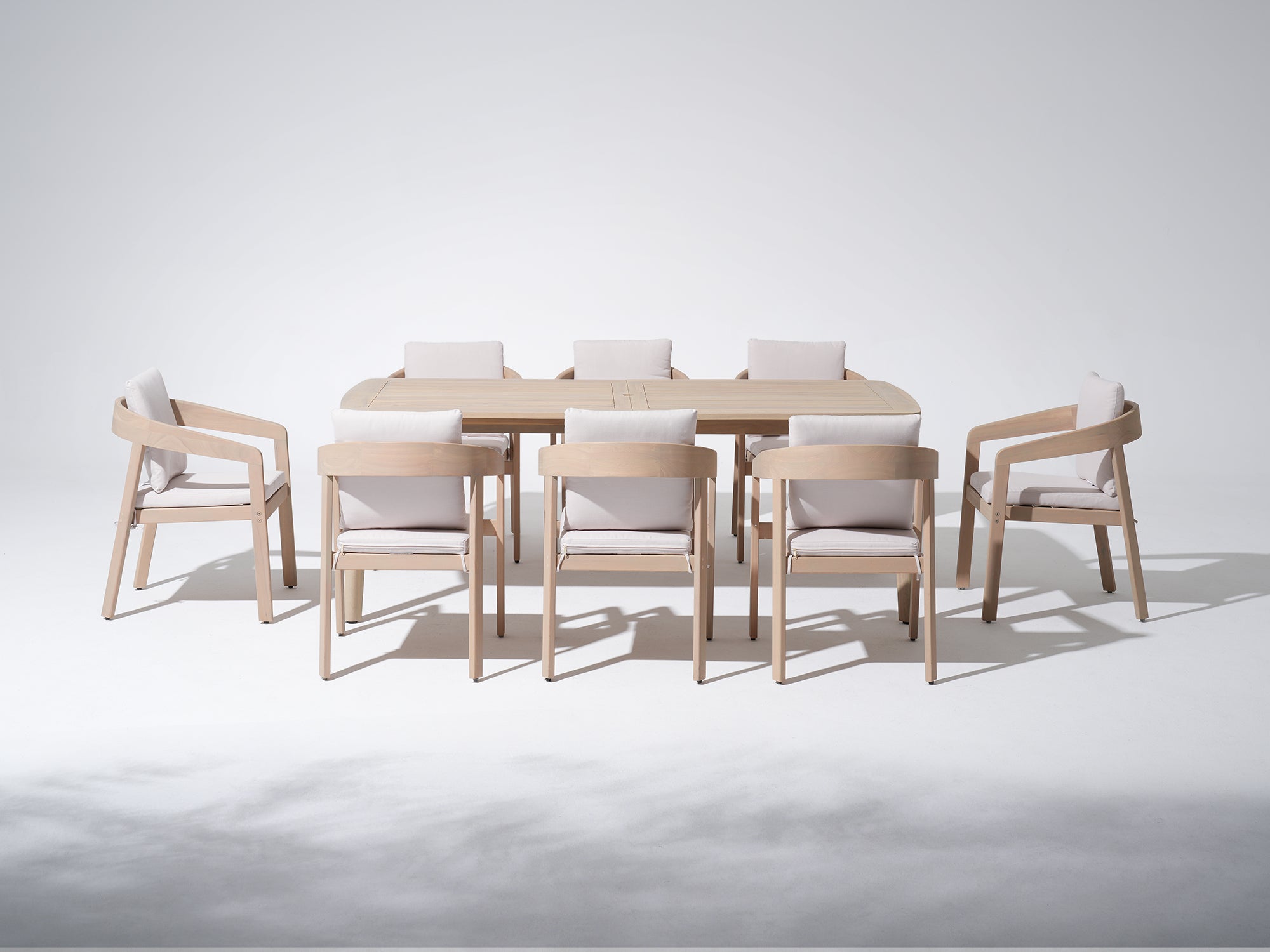Outdoor Rustic Eucalyptus Wood Dining Set with Umbrella Hole Design for 8 People, 83" Tapered Legs - Jardina Premium Modern Outdoor Dining Furniture
