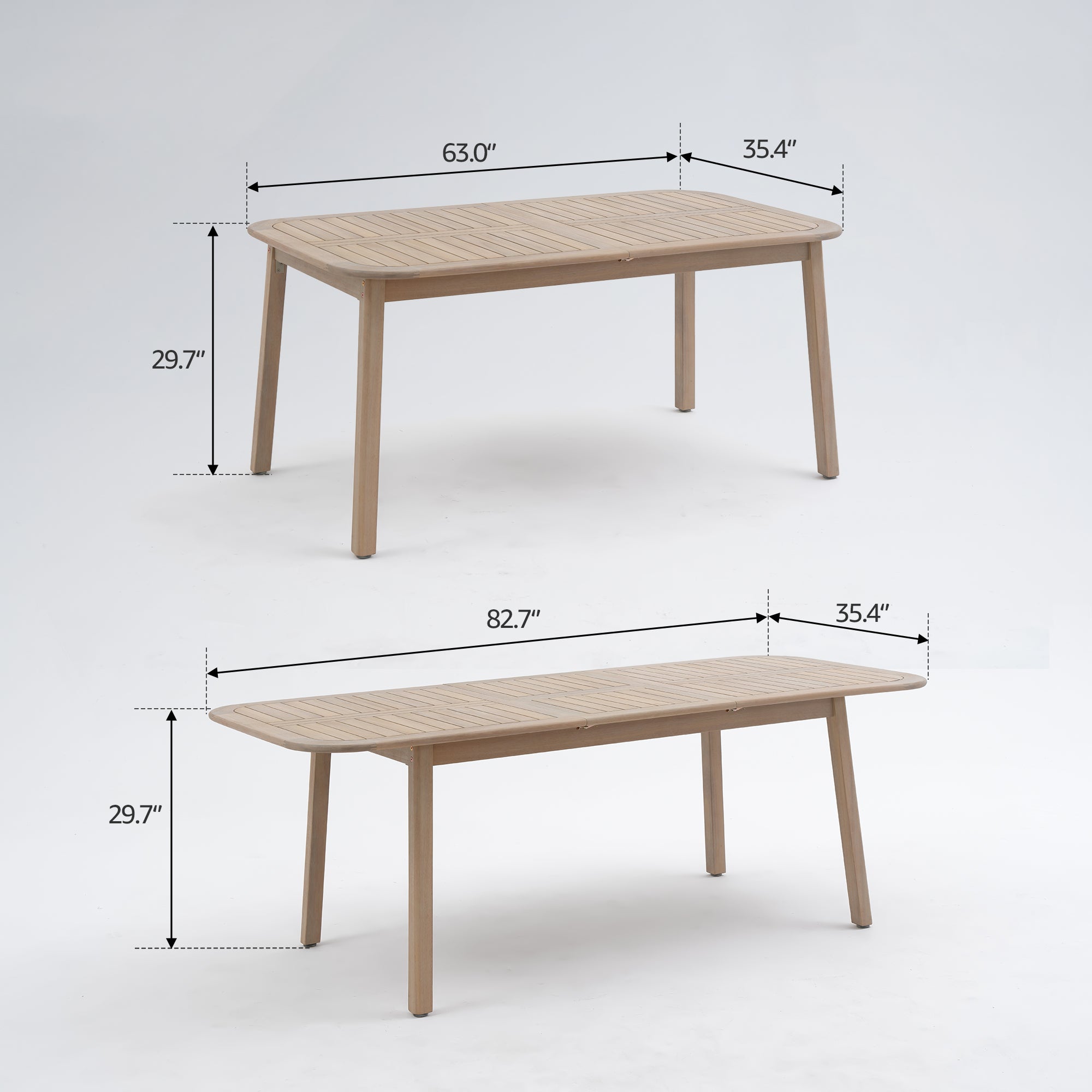 Lira Outdoor Smooth Rectangular Wooden Dining Set with Extendable Design, 6-8 Seats, 63"-82.7"