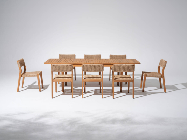 Cove Outdoor Wooden Dining Set with Armless Design for 8 People, Extendable Outdoor Dining Table with Umbrella Hole, 63"- 94"