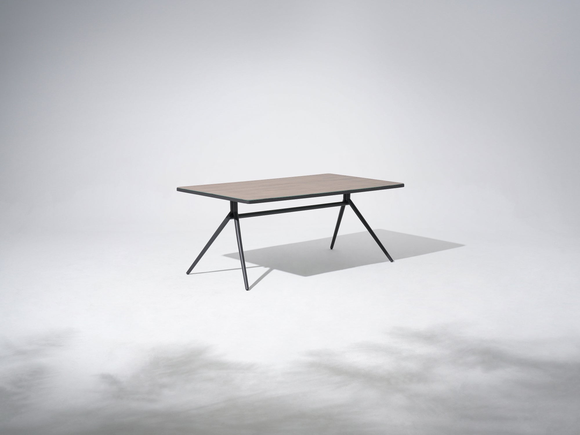 59'' Rectangular Aluminum Dining Table for 6 with Glass Tabletop, grey frame and natural tabletop - Jardina Premium Modern Outdoor Patio Dining Furniture