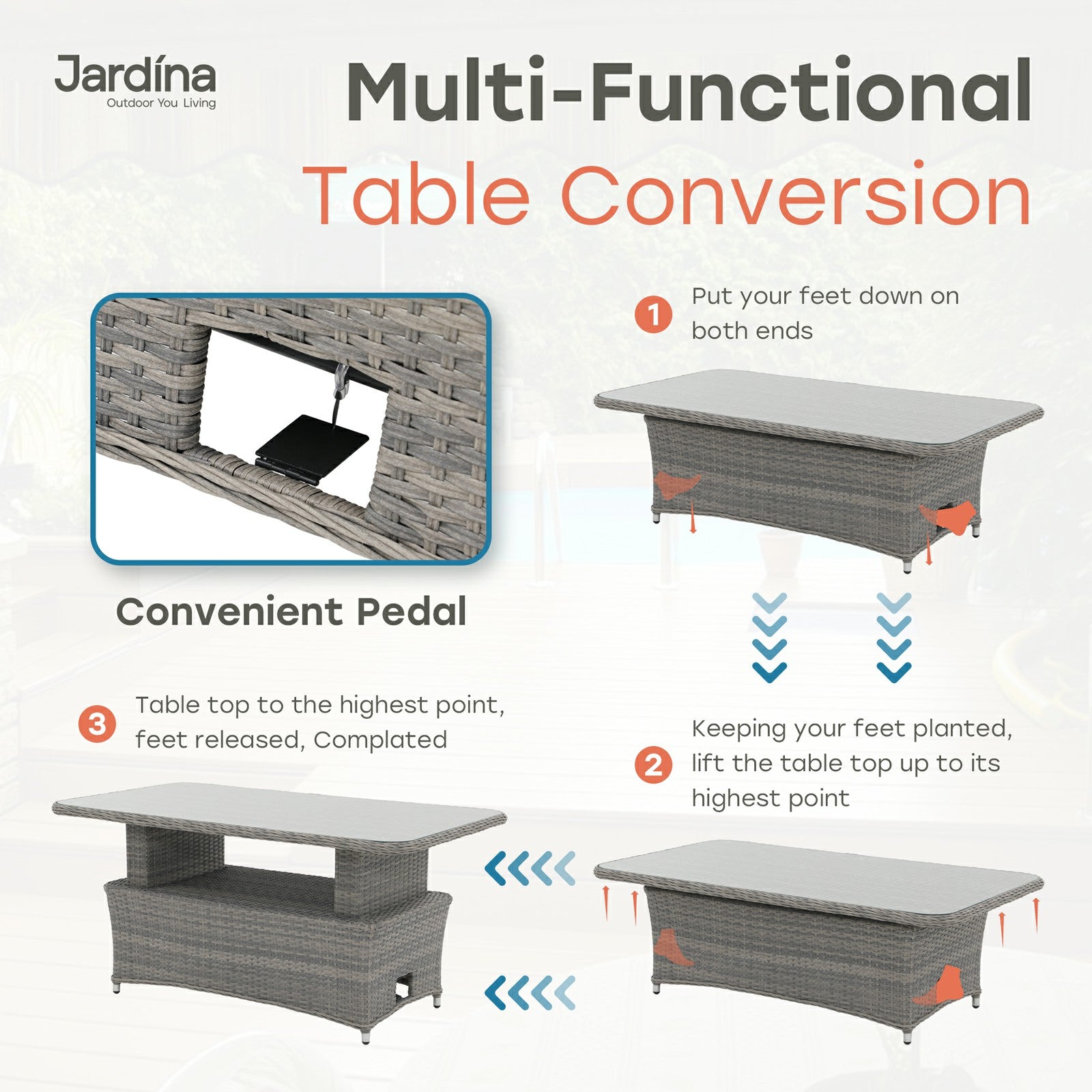 grey modern wicker outdoor lift-top table, multi-functional dining table