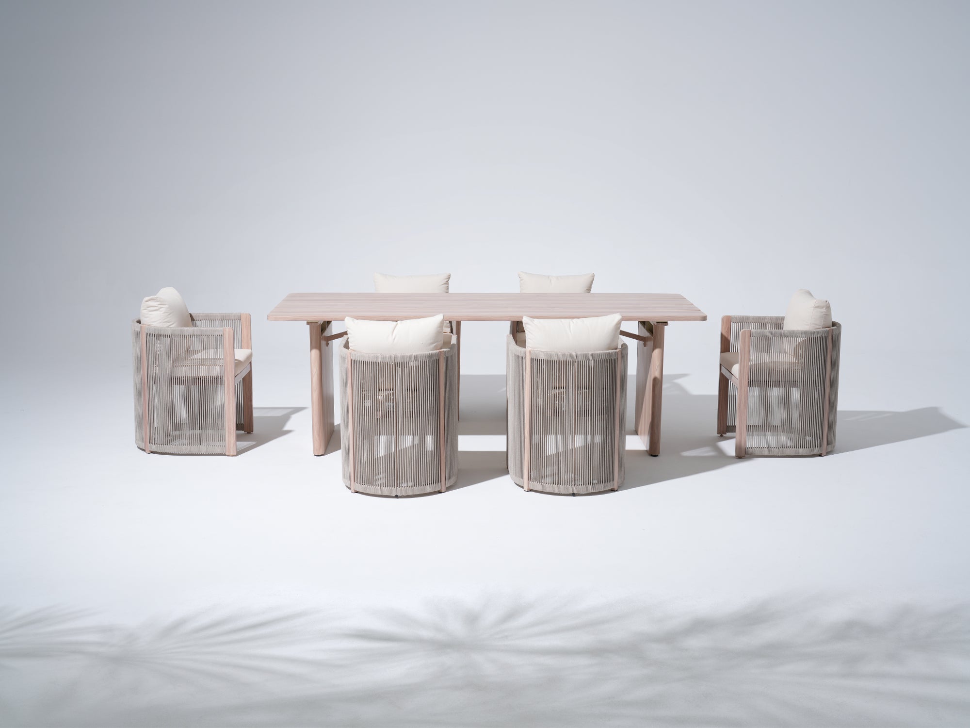 Irati Aluminum Outdoor Dining Set for 6-8 Seats, Light Beige, Rope Design, 86.6" Table