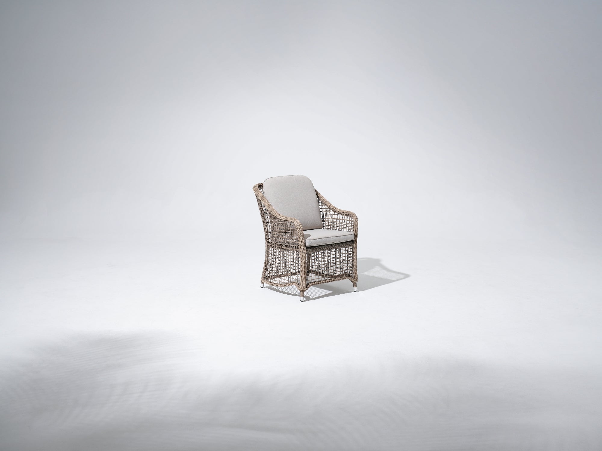 Natural Color Outdoor patio dining chairs with hollow rattan design, aluminum frame and square hollow pattern, beige cushions - Jardina Modern Outdoor Patio Furniture