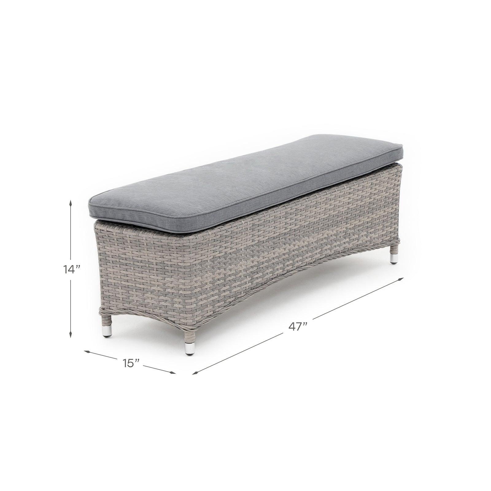 Irati grey wicker outdoor bench, dimension