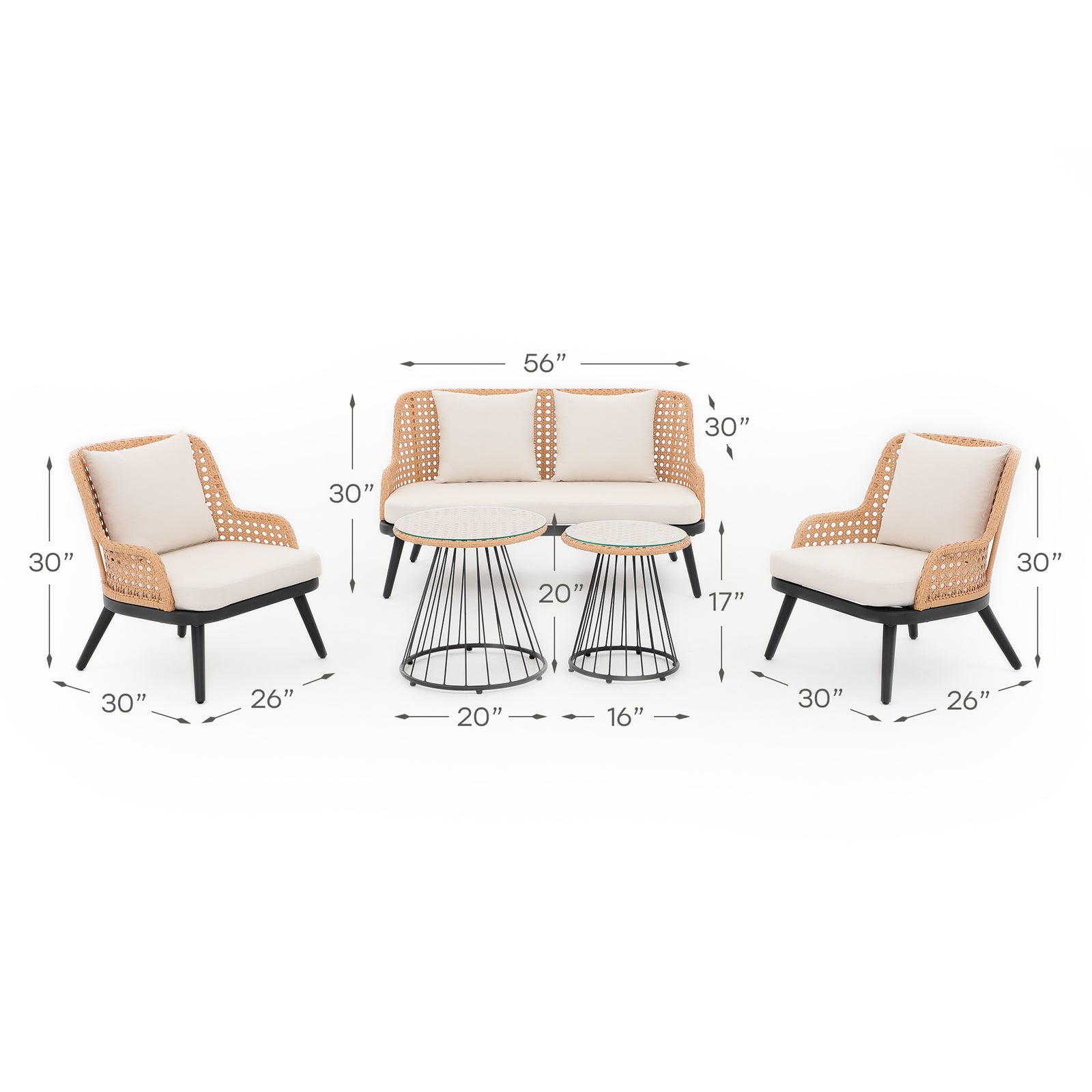 Menorca 5-Piece Wicker Outdoor Seating Set with Two Mixed Tables
