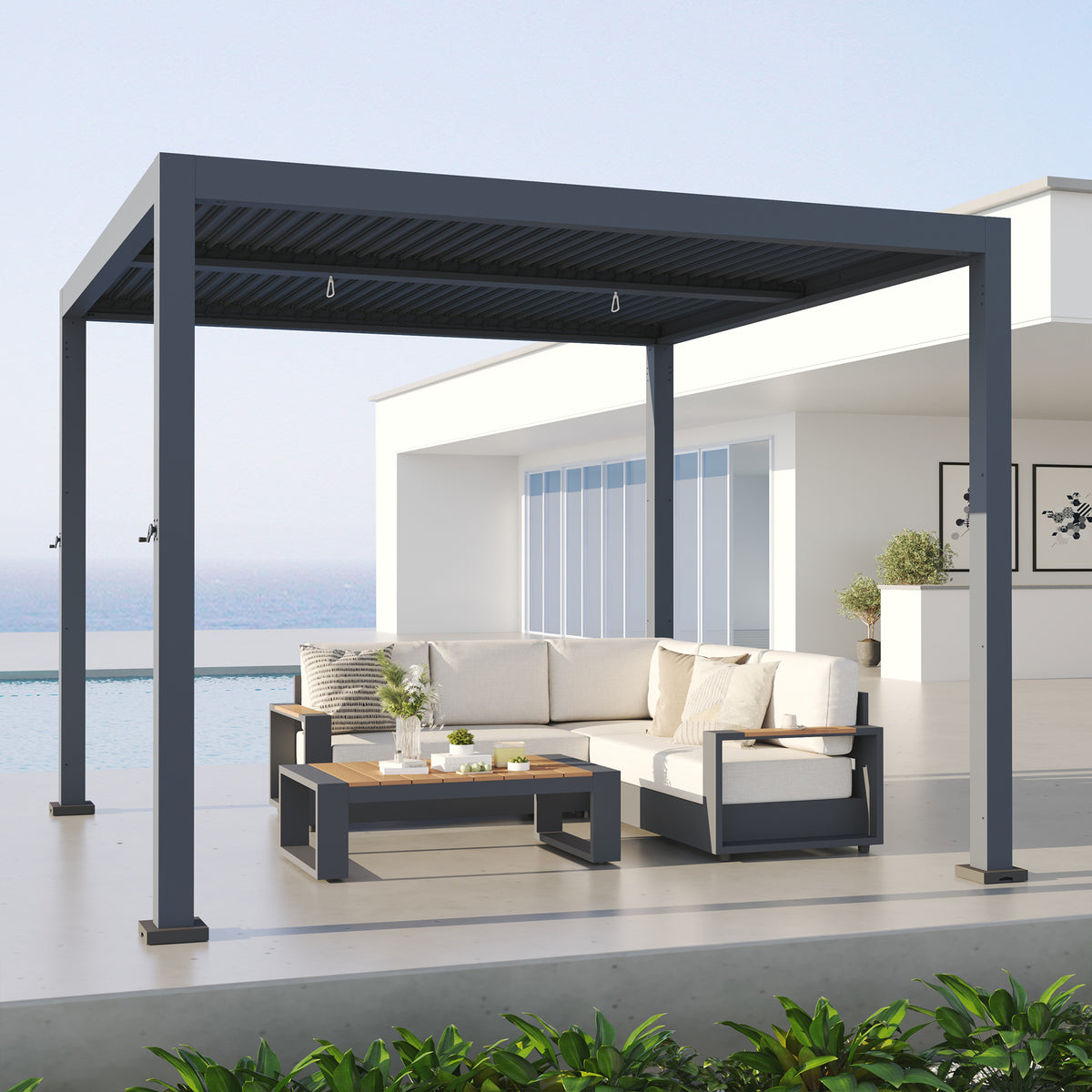 Shahdor Louvered Pergola Aluminum Gazebo with Adjustable Louvered Roof, Charcoal, 10'6" x 10'6"