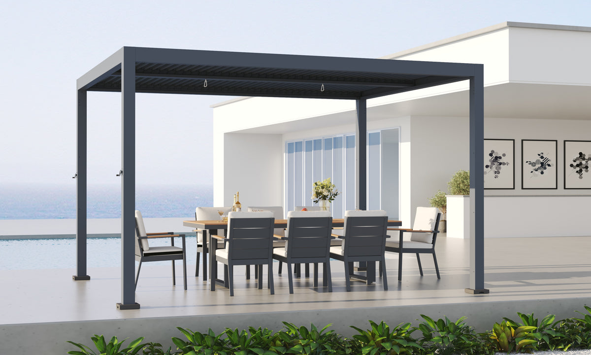 Shahdor 13x10 ft Louvered Pergola Aluminum Gazebo with Adjustable Roof, Charcoal