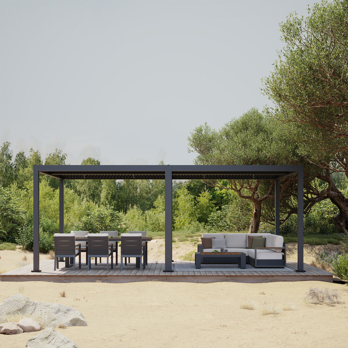 Shahdor 20x10 ft Louvered Pergola Aluminum Gazebo with Adjustable Roof for Outdoor Deck Garden Patio, Charcoal