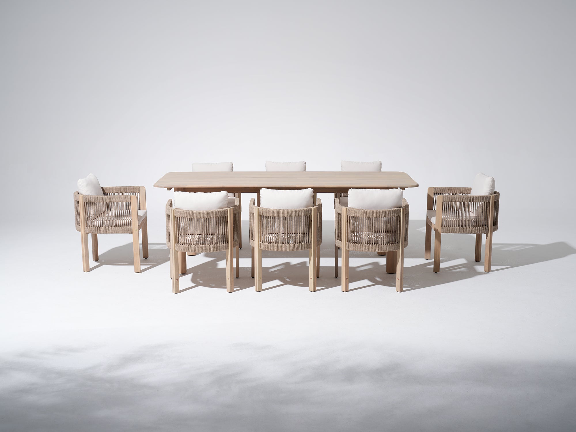 Foristern Wooden Outdoor Dining Set for 6-8 People, 86.6" Slatted Table with Rounded Edges