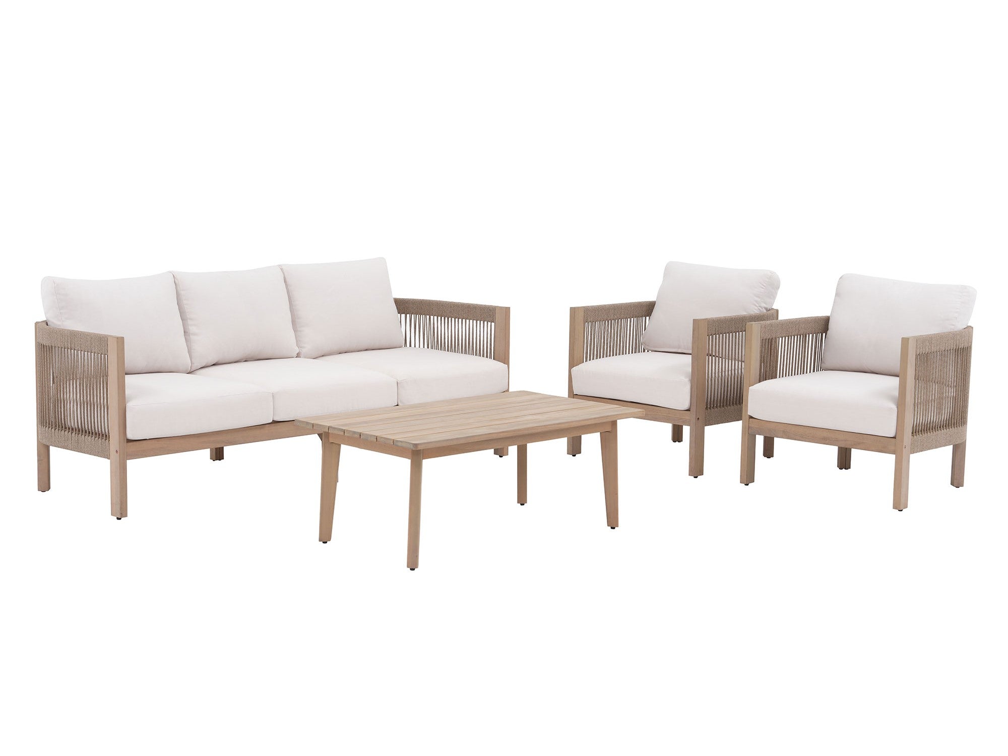 Foristern 4-Piece Wooden Outdoor Conversation Set with Rope Design - Jardina Modern Outdoor Furniture Set #Style_4-pc with Sofa
