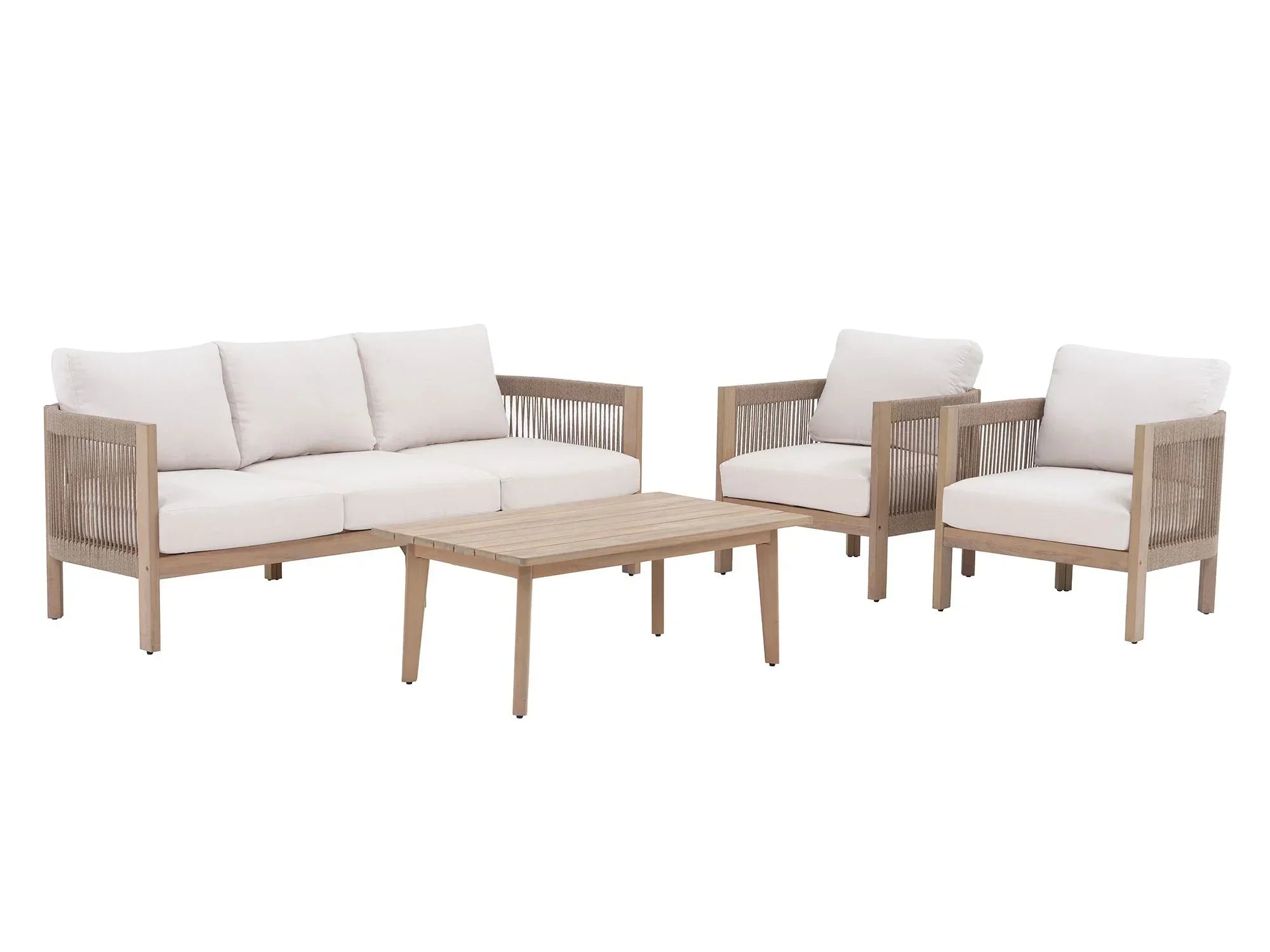 Foristern 4-Piece acacia Wooden Outdoor Conversation Furniture Set with Rope Design - Jardina Modern Outdoor Furniture Set#Style_4-pc with Sofa