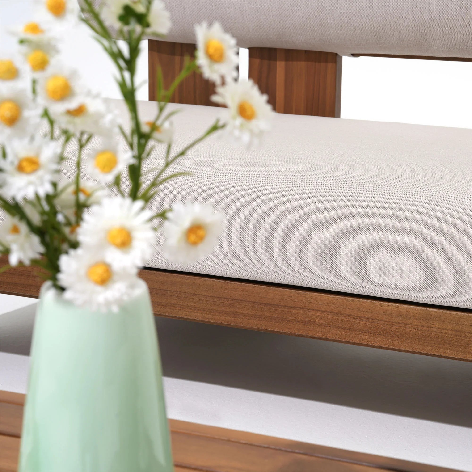 wooden outdoor sofa cushion detail- Jardina Modern Premium Outdoor Patio Furniture