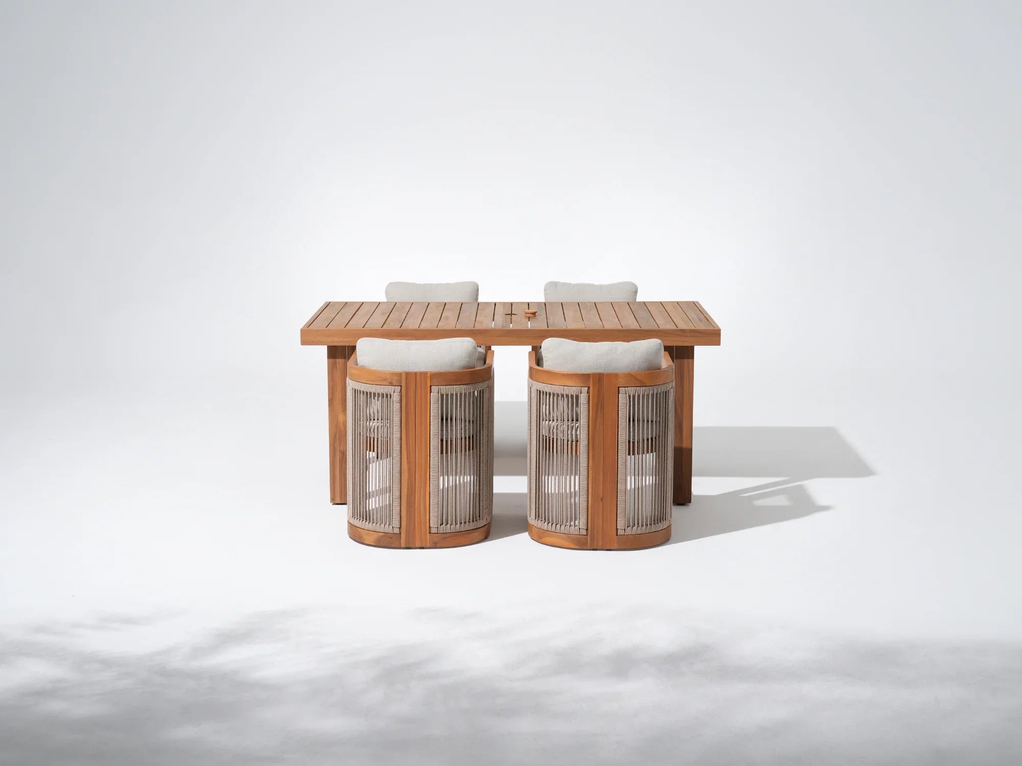 acacia Wooden outdoor table with four chairs and umbrella hole for 4 people- Jardina Premium Modern Outdoor Dining Furniture