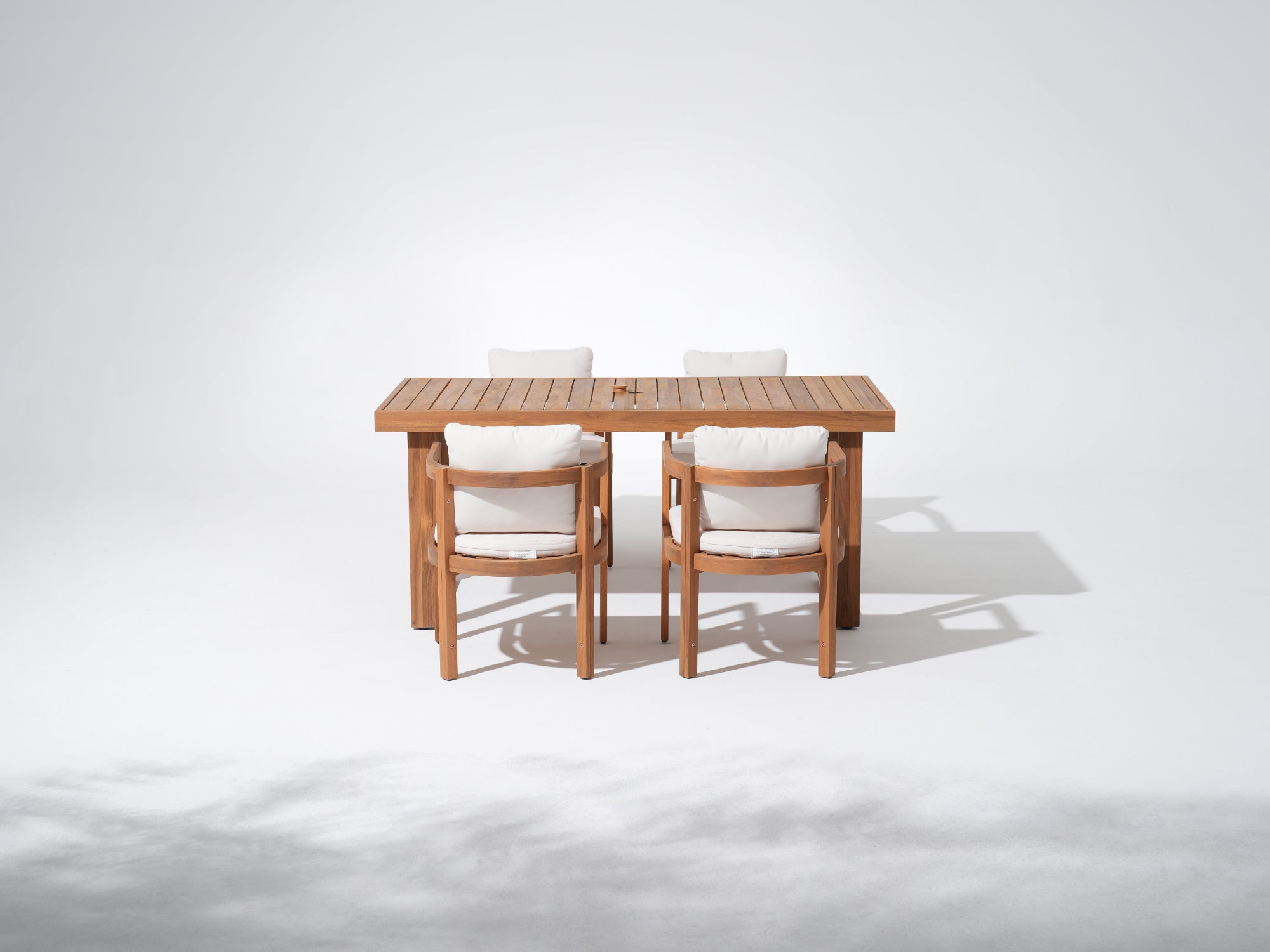 Mori Wood Outdoor Dining Set with Umbrella Hole for 4 People, Sled Leg Design, 67''