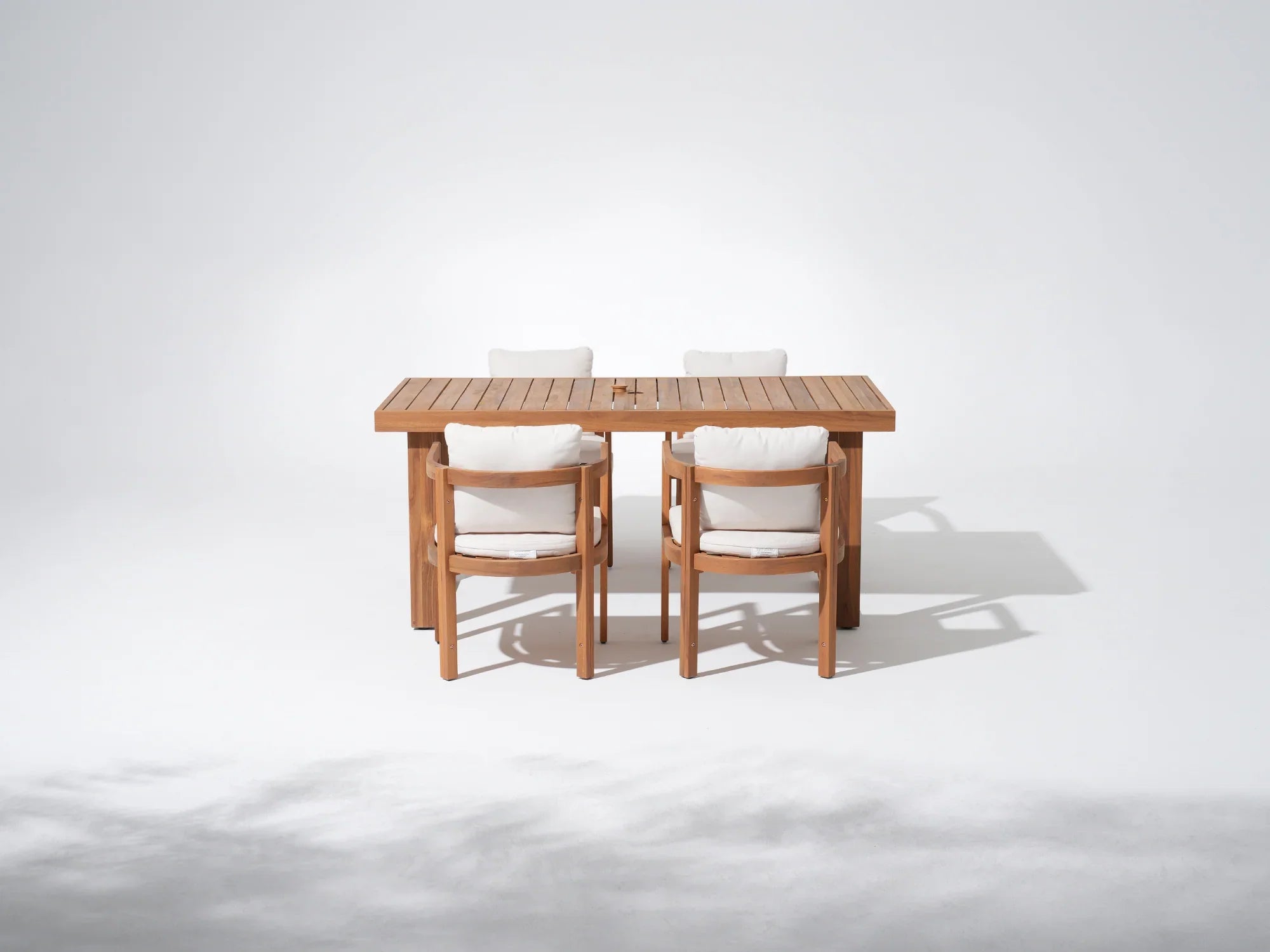 Mori Wood Outdoor Dining Set with Umbrella Hole for 4 People, Sled Leg Design, 67''