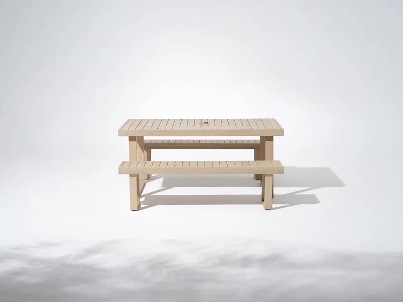 Foristern Wooden Outdoor Dining Set with Umbrella Hole for 4-6 People, 67" Sled-Leg