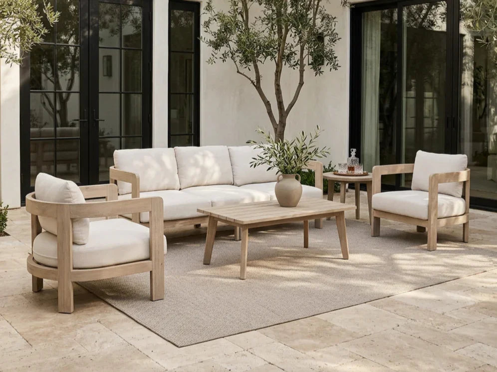 Cali 5 Seats Wooden Outdoor Sofa Set, Mixed Tables & 6.3''Thick Cushions