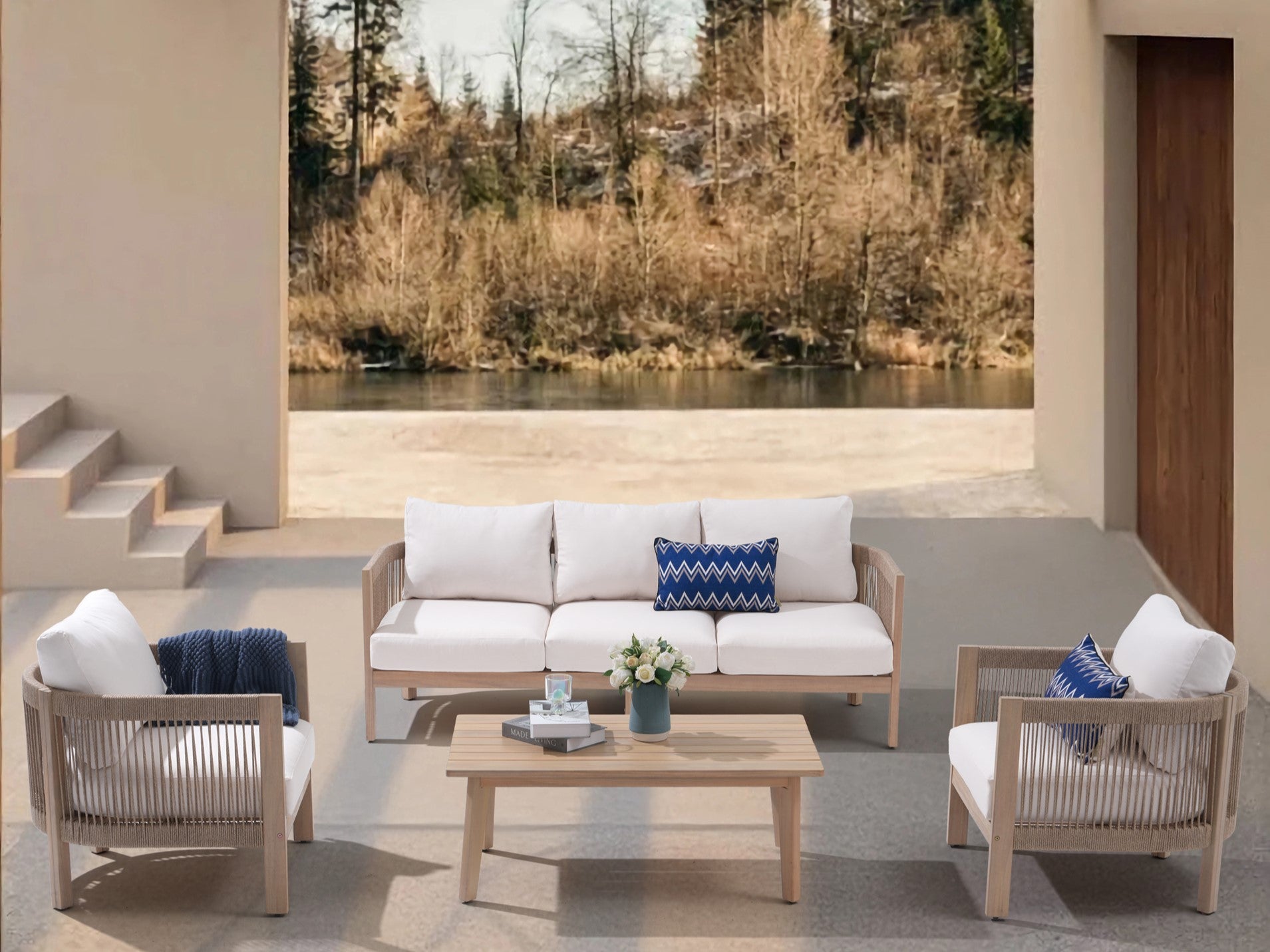 Foristern 5-seat Wooden Outdoor furniture Set with Rope Design - Jardina Modern Outdoor Furniture
#Style_4-pc with Sofa