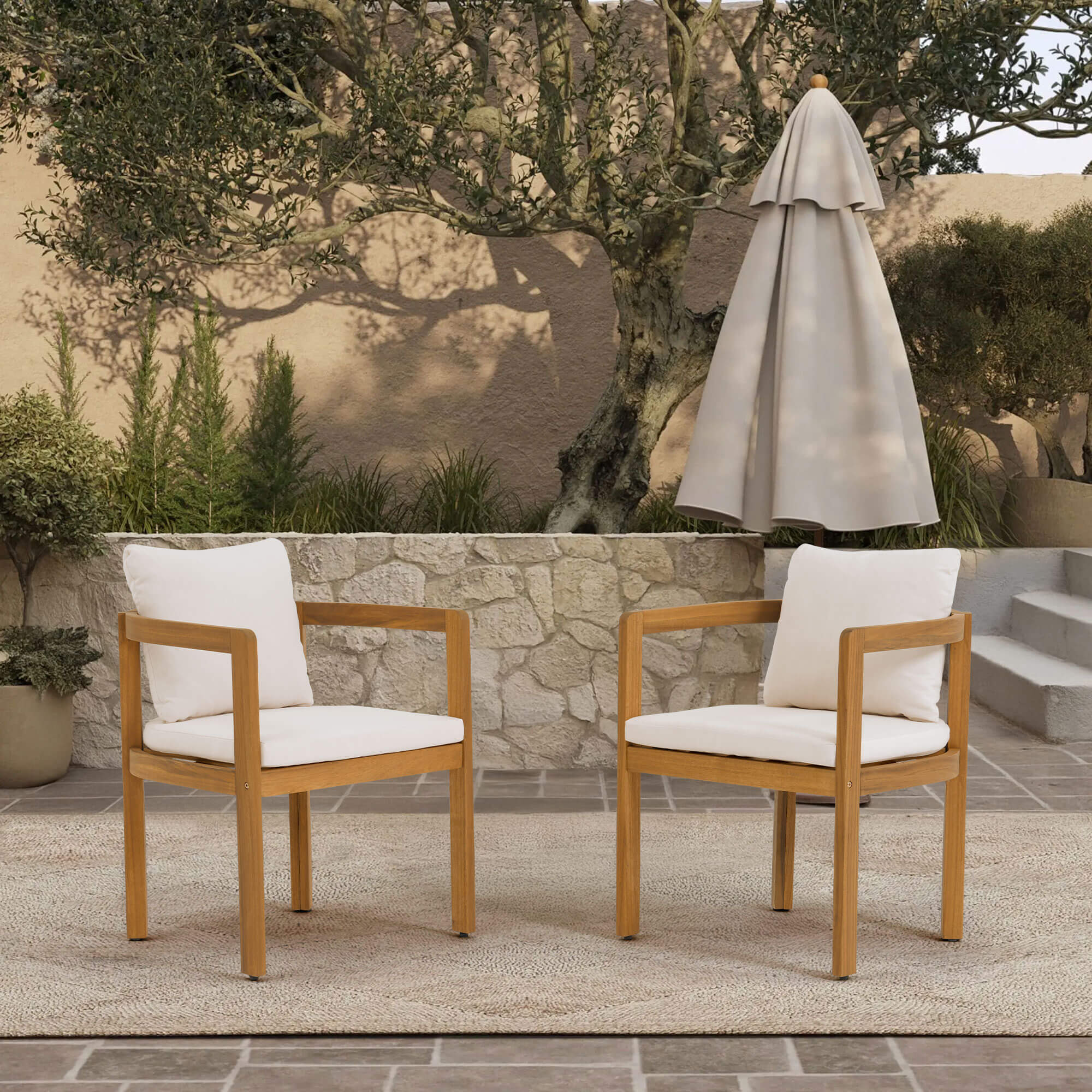 Mori Wooden Outdoor Dining Set with Contour Chairs for 4- 6 People, 80.2'' Table