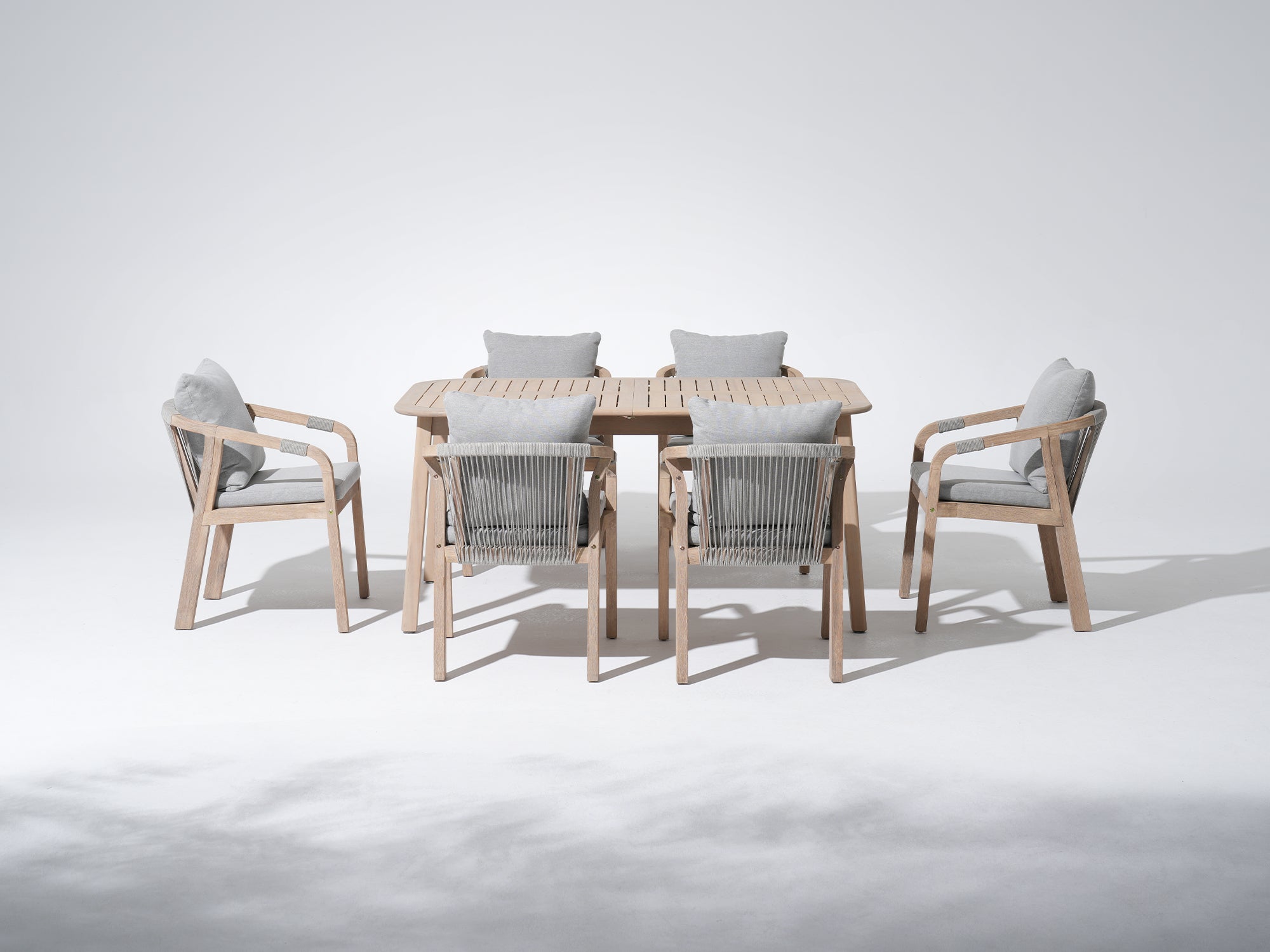 Thalea Wooden Dining Set with Smooth Extendable Table & Textured Rope Chairs, 6-8 Seats, 63"-82.7"