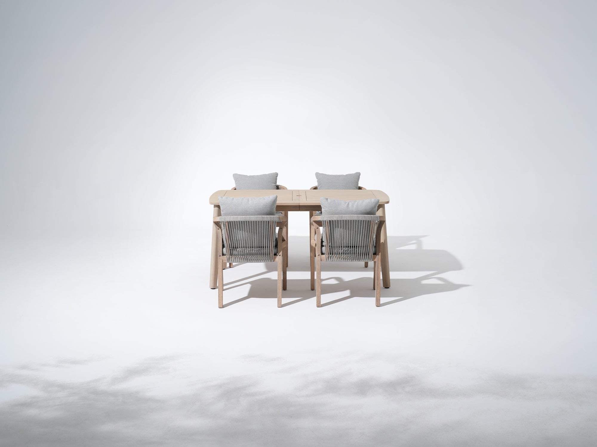 Thalea Compact 63'' Wooden Outdoor Dining Set with 4-6 Rope Chairs, Cushions & Umbrella Hole