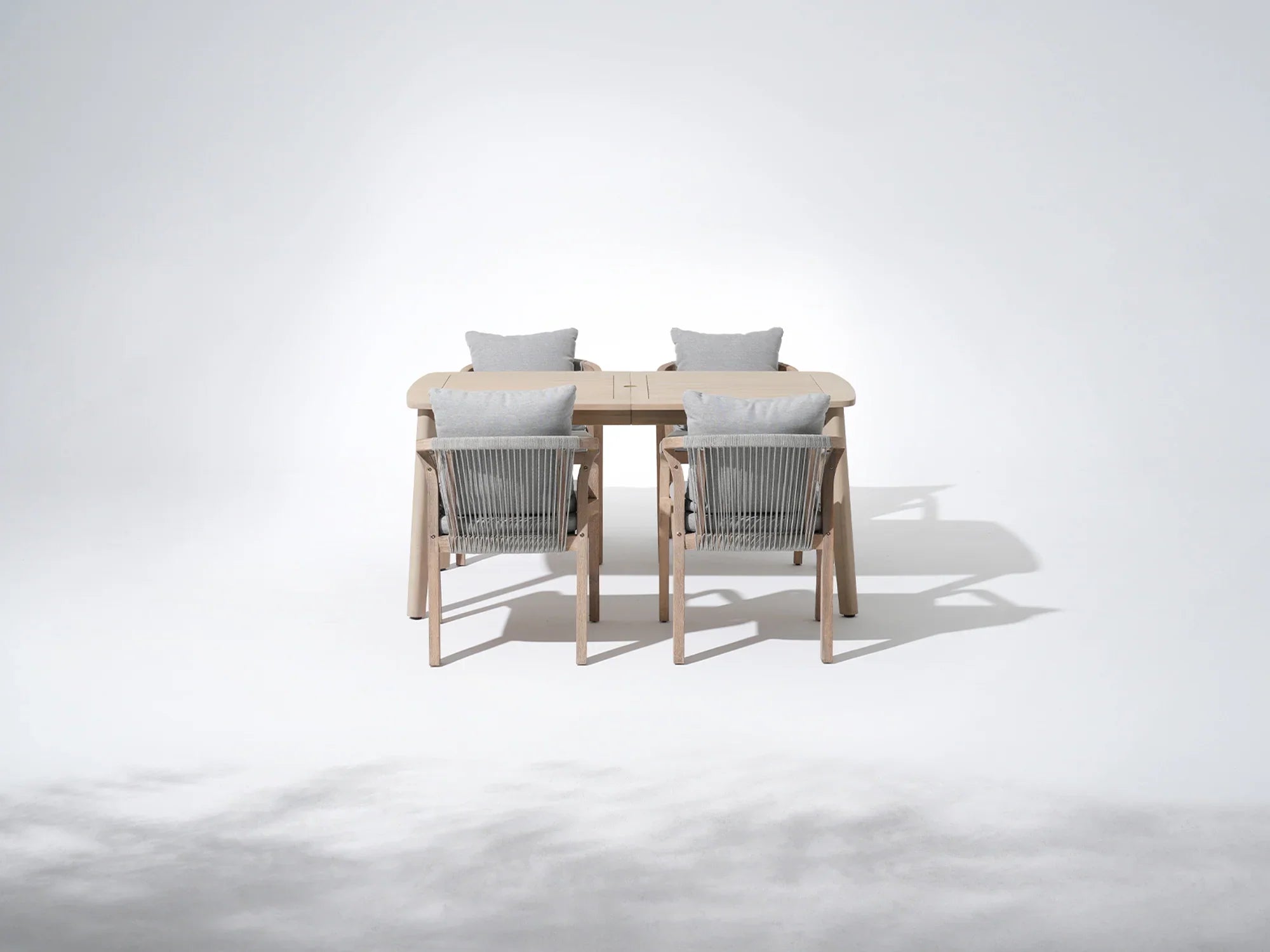 acacia Wooden dining table with four chairs, u brella hole - Jardina Premium Modern Outdoor Dining Furniture