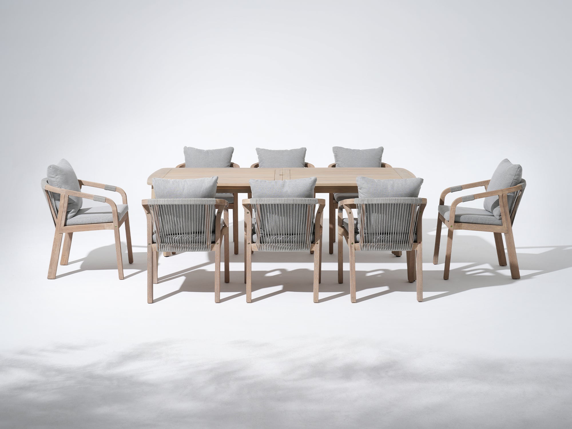 9-pc acacia wooden & rope outdoor dining furniture set for 8 people with umbrella hole - Jardina Premium Modern Outdoor Dining Furniture