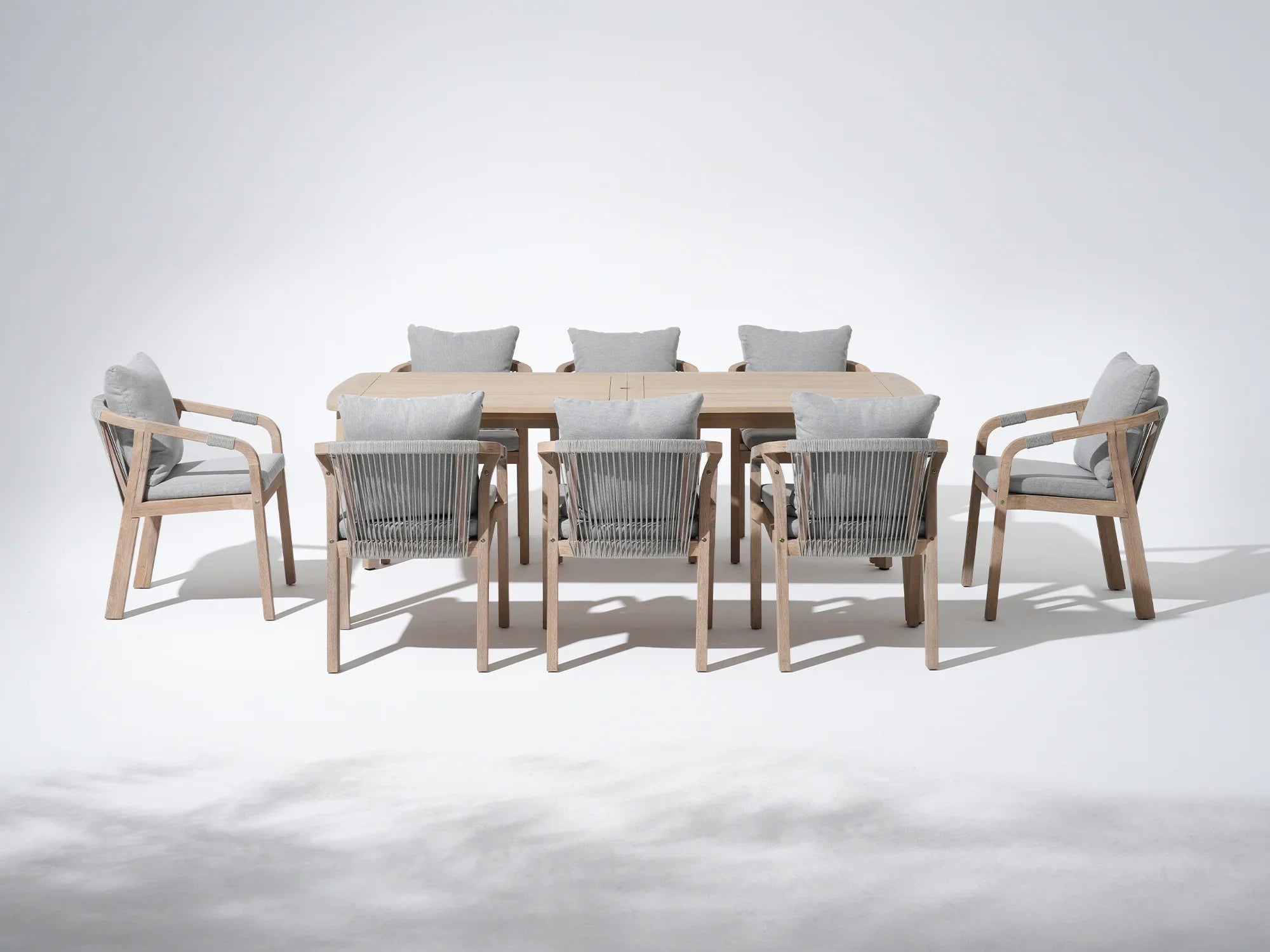 9-pc acacia wooden & rope outdoor dining furniture set for 8 people with umbrella hole - Jardina Premium Modern Outdoor Dining Furniture