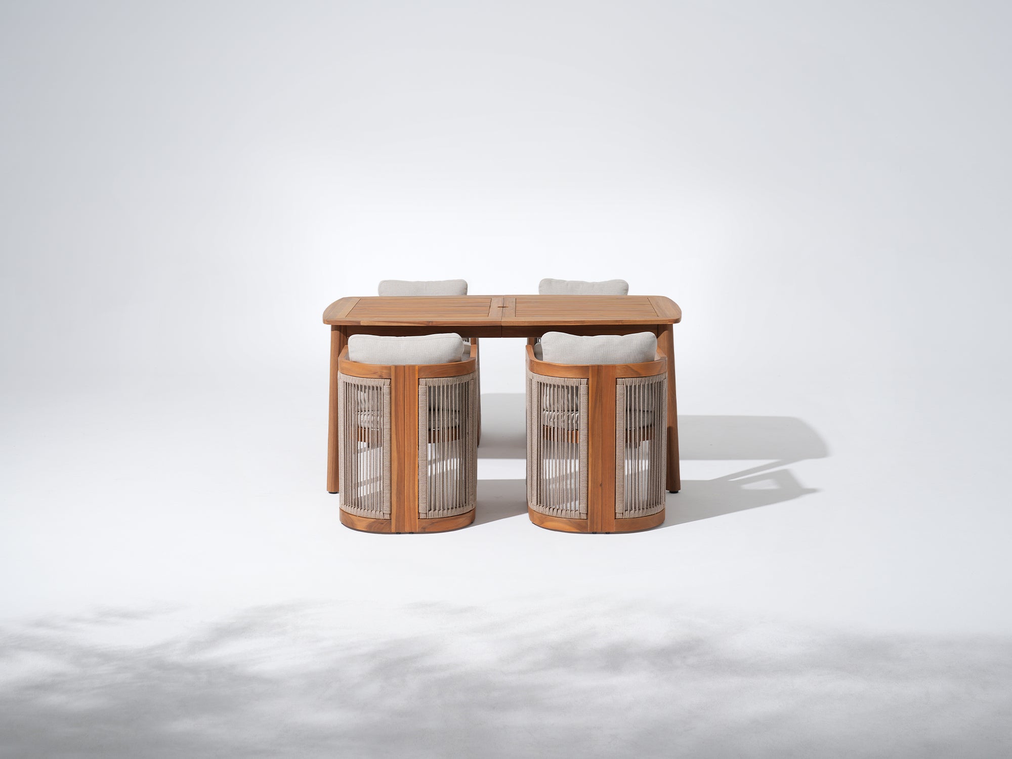 Mori 4 Seats Wood & Rope Outdoor Dining Set with Umbrella Hole, 63''