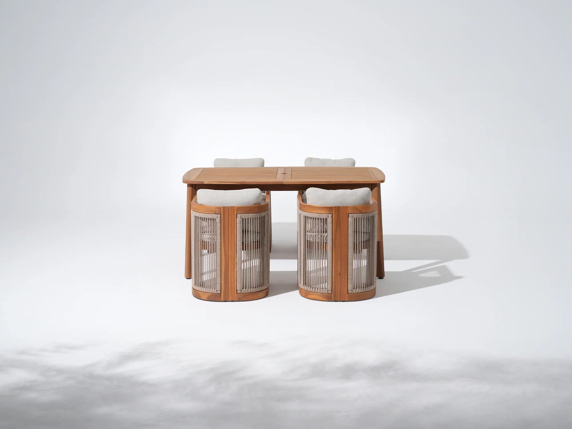 Mori 4 Seats acacia Wood & Rope Outdoor Dining Set with Umbrella Hole, 63'' - Jardina Premium Modern Outdoor Dining Furniture