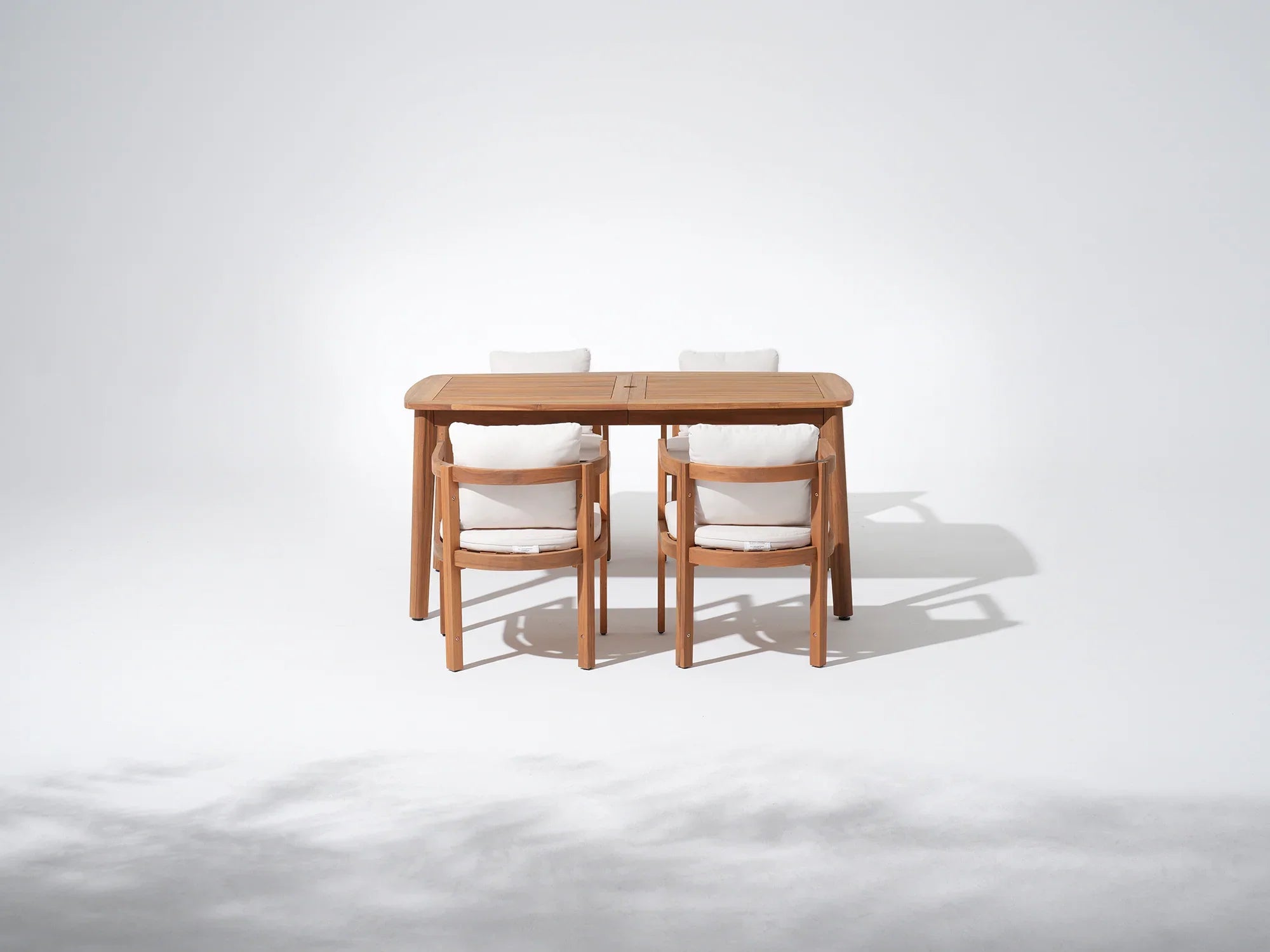 acacia Wooden dining table with four chairs and umbrella hole #Size_63''