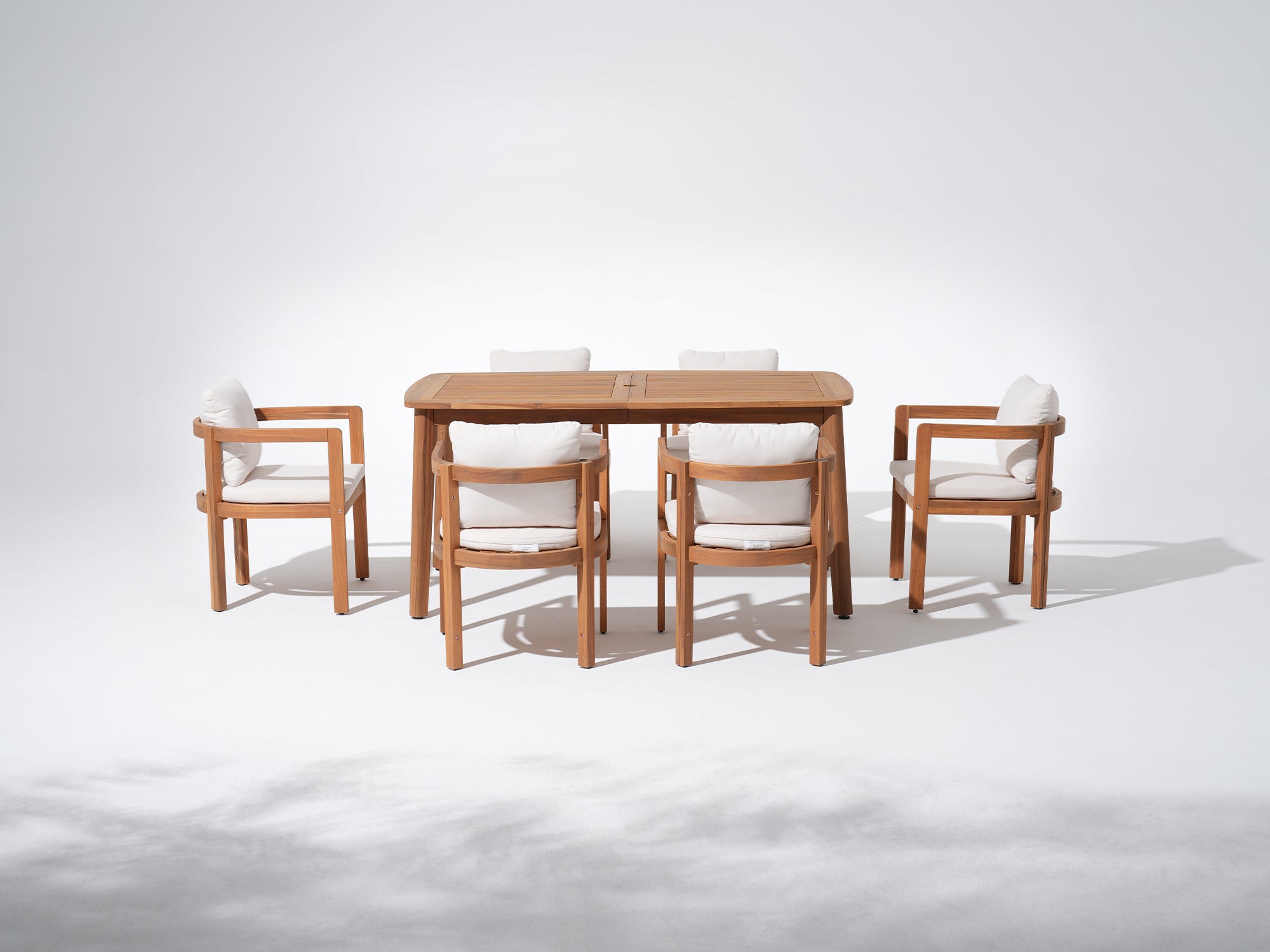 Mori Wood Outdoor Dining Set with Umbrella Hole for 6 People, 63'' #Size_63''