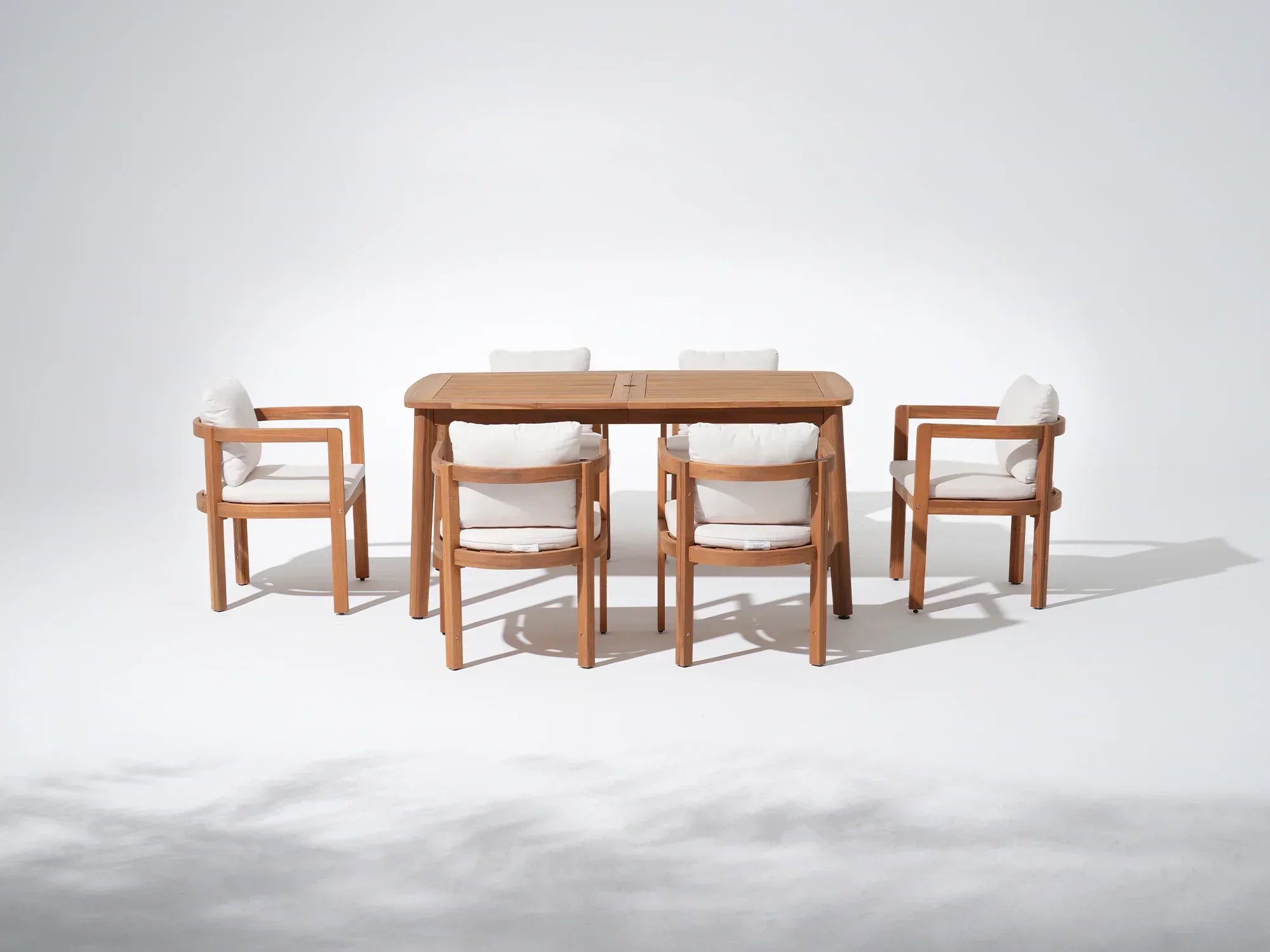 Mori acacia Wood Outdoor Dining Set with Umbrella Hole for 6 People, 63'' - Jardina Premium Modern Outdoor Dining Furniture#Size_63''