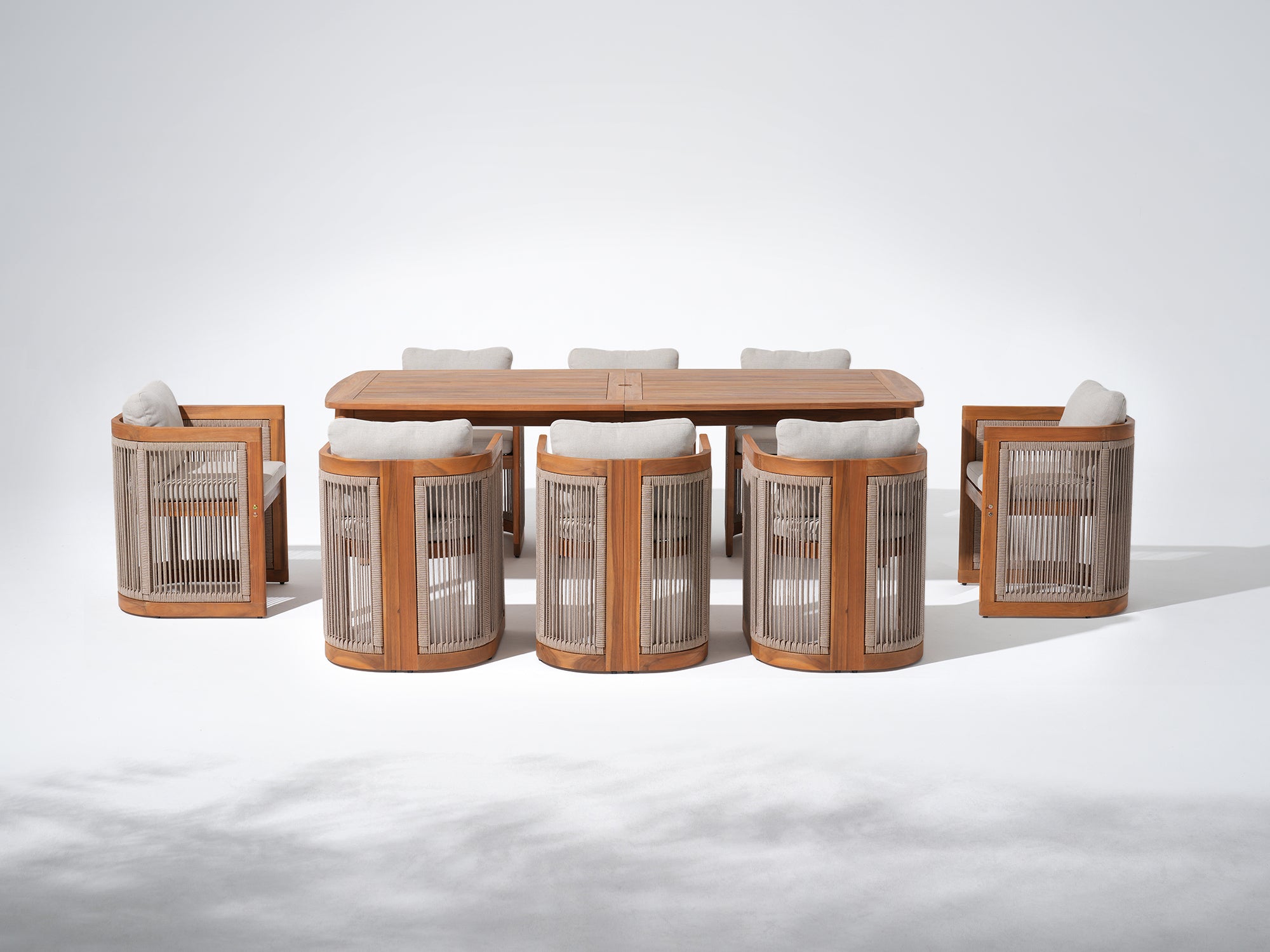 Mori Wood & Rope Outdoor Dining Set for 8 with Umbrella Hole, 83''