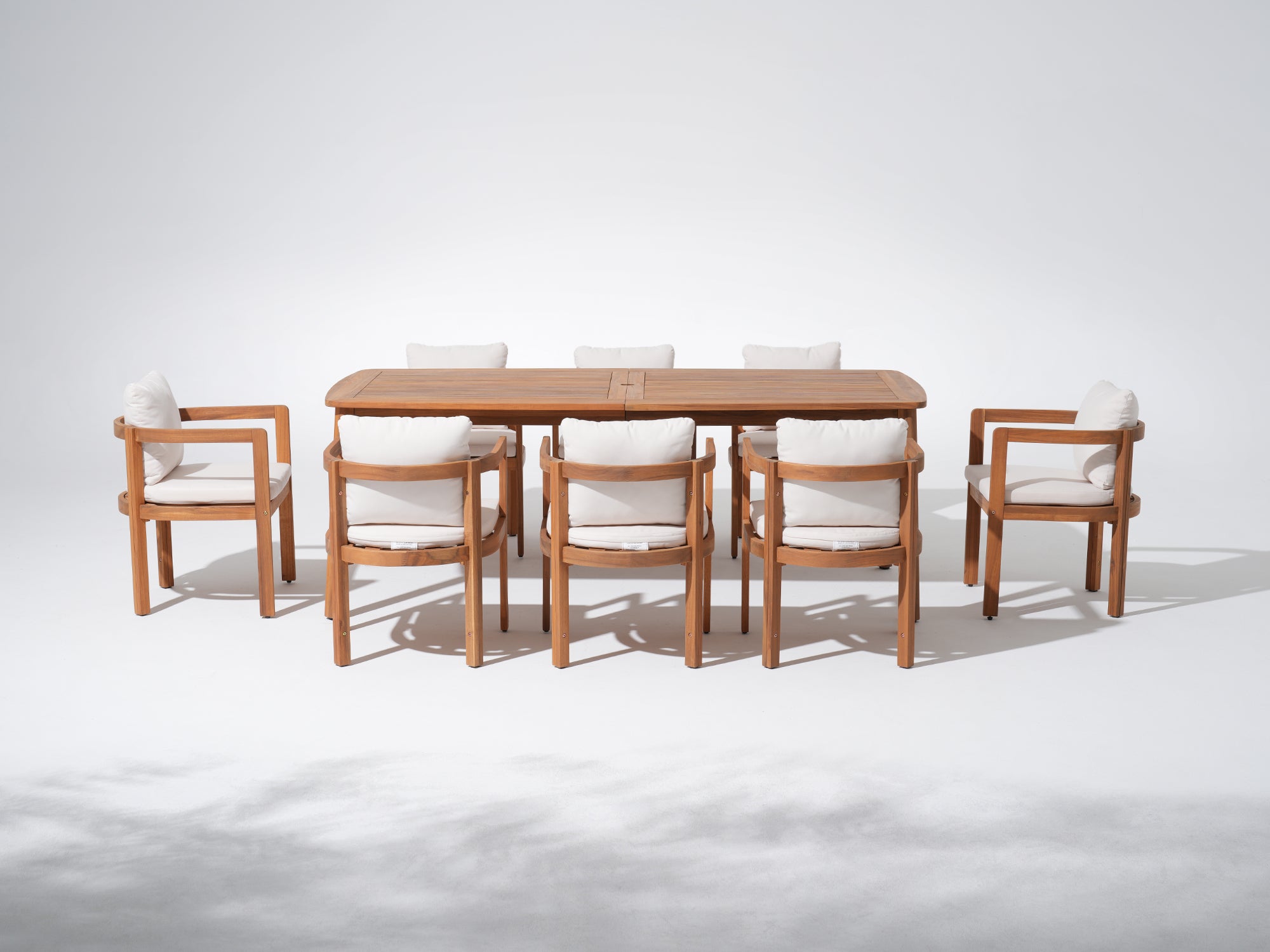 Mori acacia Wood Outdoor Dining Set for 8 with Umbrella Hole, 83'' - Jardina Premium Modern Outdoor Dining Furniture#Size_83''