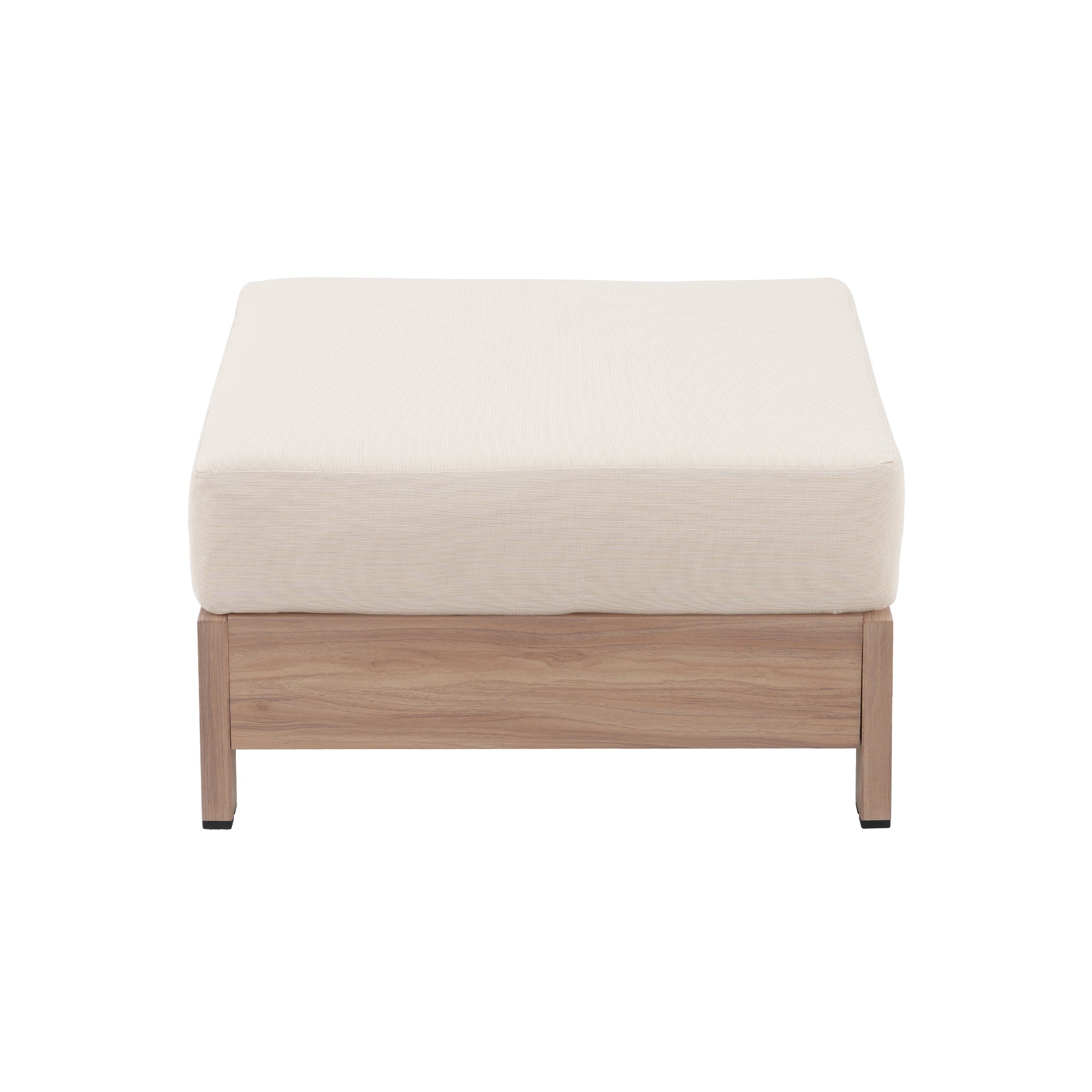 Irati Modern Aluminum Ottoman with Creamy White Cushions, Heat Transfer Printing, Wood Look
