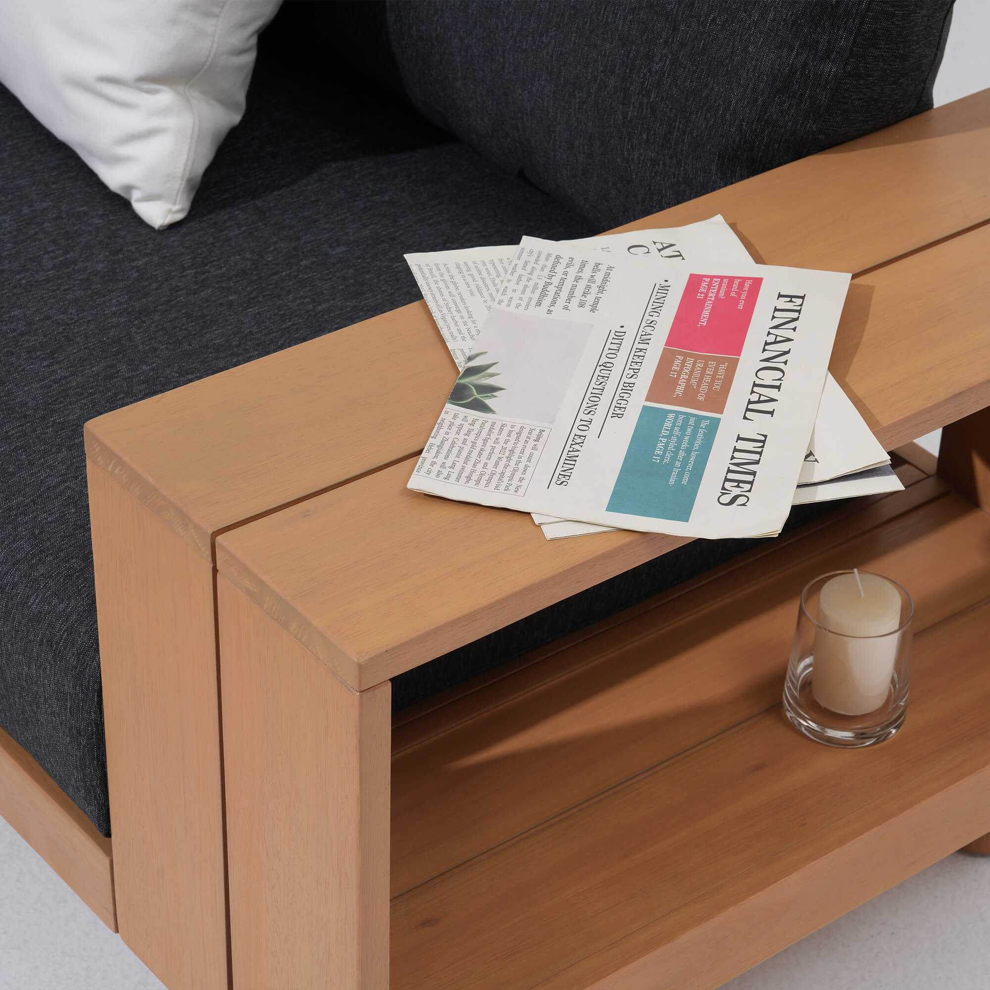 Sova Swivel × Kiri Modular Eucalyptus Lounge Set, Black Cushions