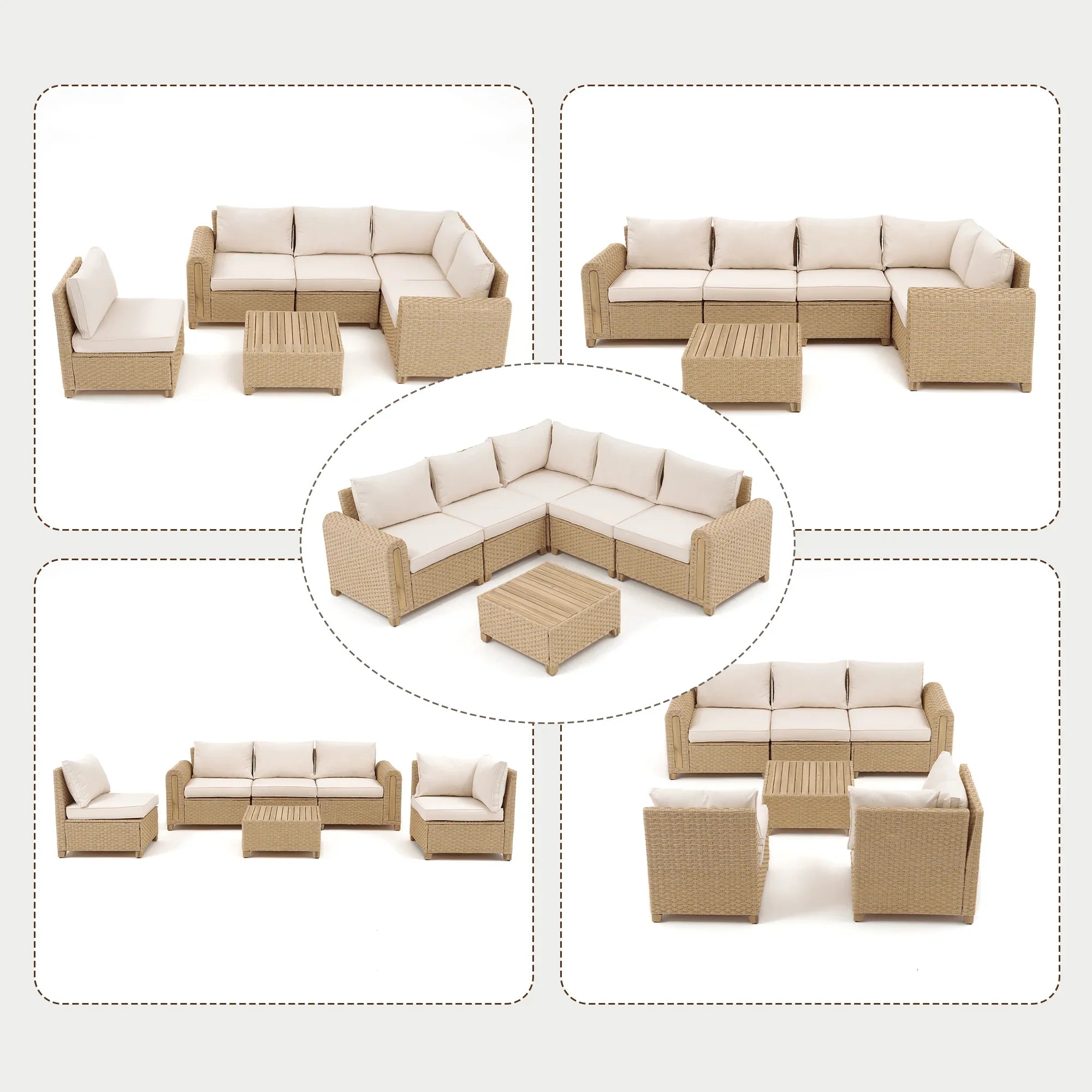 Beige outdoor furniture lounge set with 4 combination options - Jardina Modern Premium Outdoor Patio Furniture Sets